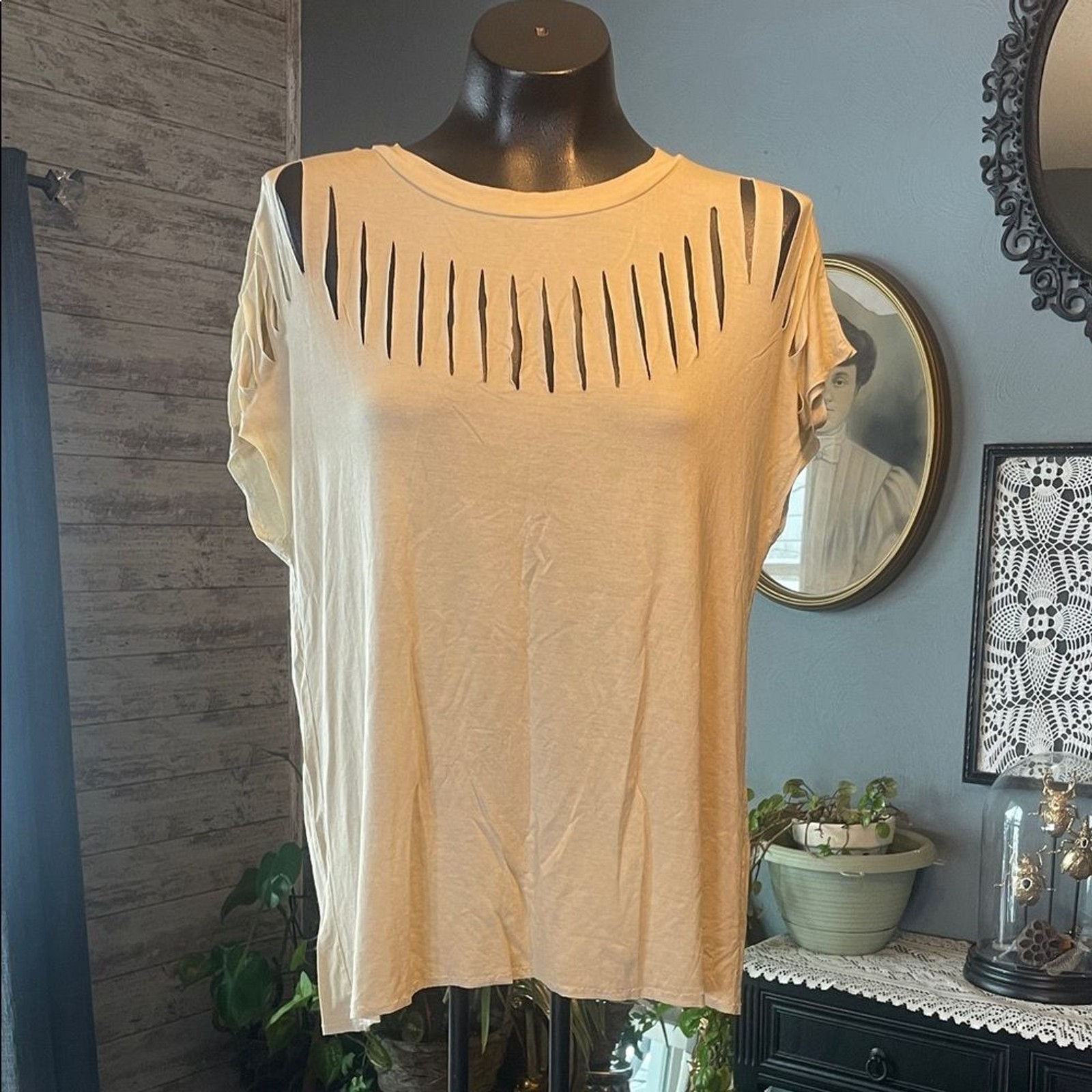 Elegant Beige Cut-Out Women’s Top