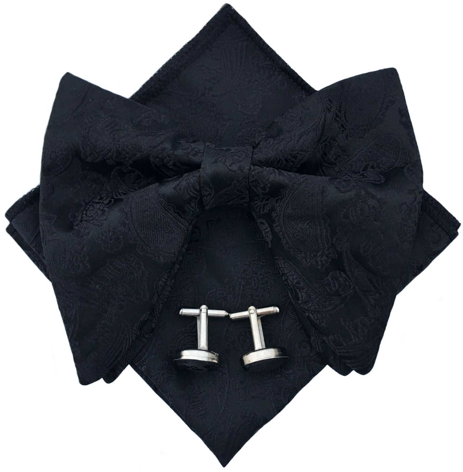 Men’s Pre-Tied Paisley Bowtie Oversized Tuxedo Bow Tie Hankie Cufflinks Sets