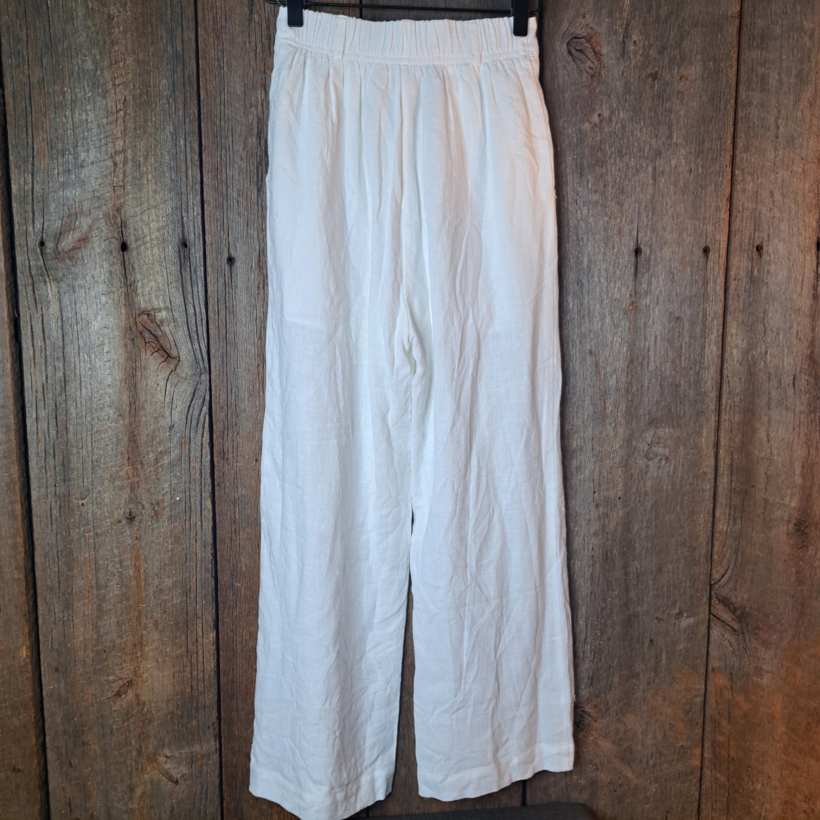NWT Cottagecore Coastal Grandmother Wide Leg High Waist White Linen Pants Small