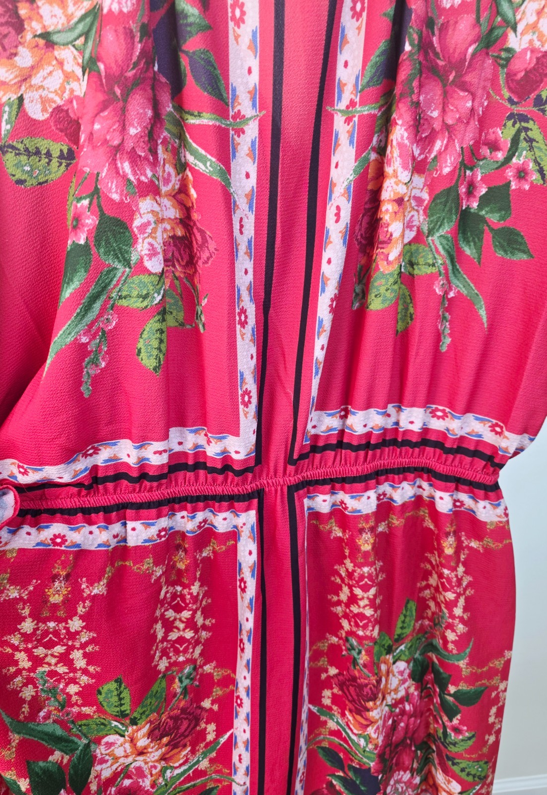 FLYING TOMATO Plus Size Red V-Neck Boho-Inspired Floral Print Midi Dress Sz 3X