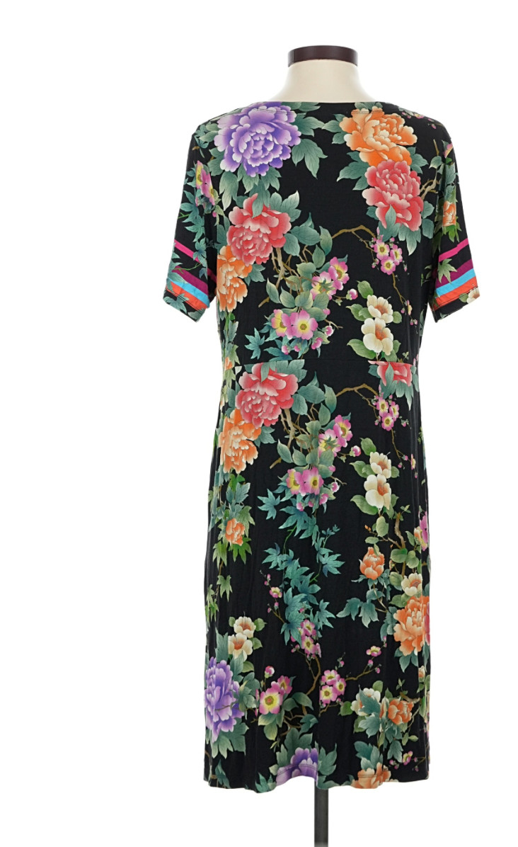 Johnny Was Knee Length Black Floral dress, Size Large. Excellent condition.