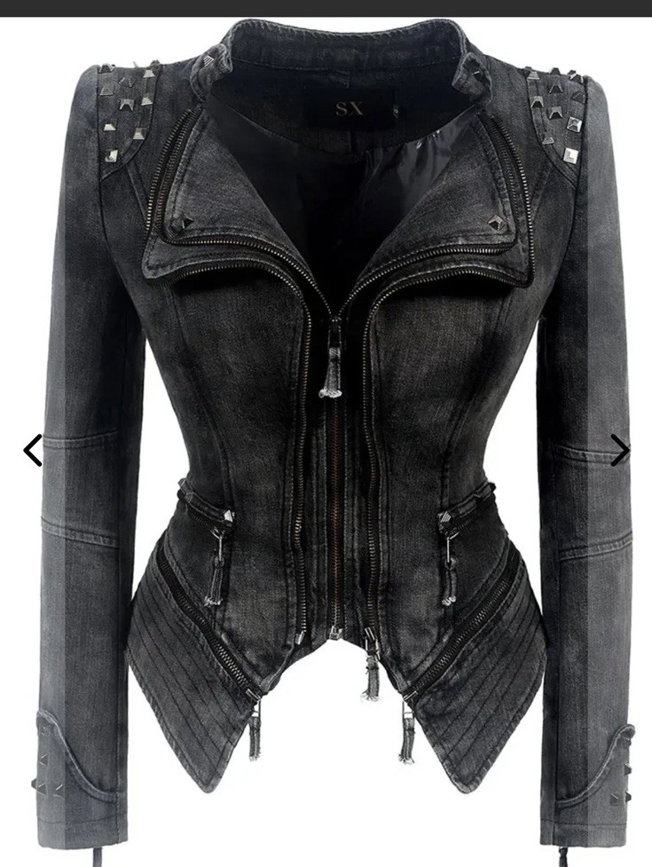 Jacket Womans Studded Riveted Denim Moto Cyber Punk Rock Steampunk M? Zipper S ?