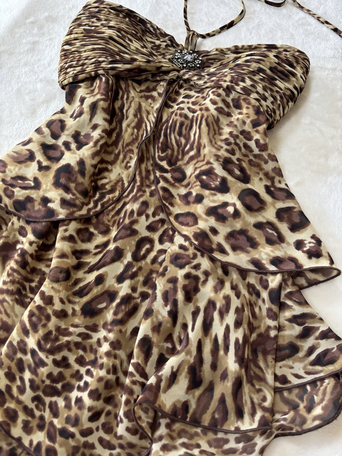 Joseph Ribkoff Animal Print Halter Strapless Chiffon Beaded cami