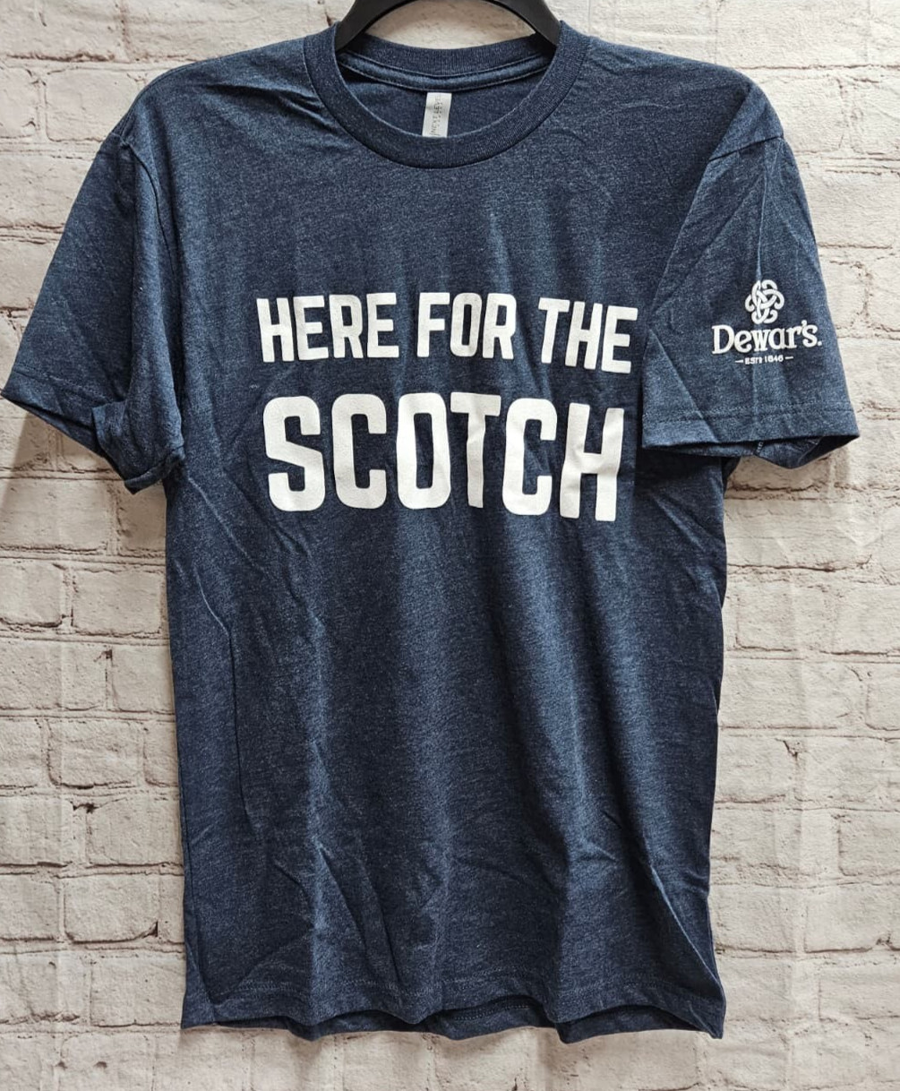 Next Level Dewar’s “Here For The Scotch” Dark Grey T Shirt Size S – NEW