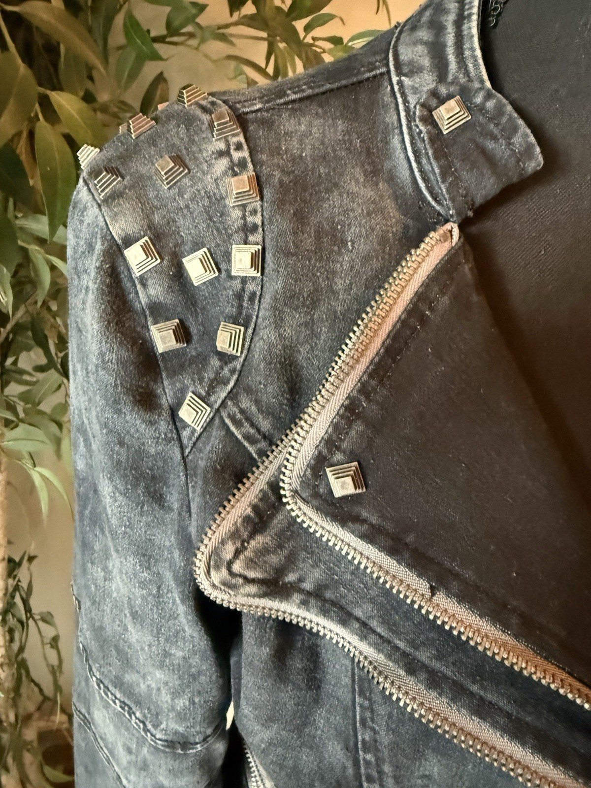 Jacket Womans Studded Riveted Denim Moto Cyber Punk Rock Steampunk M? Zipper S ?