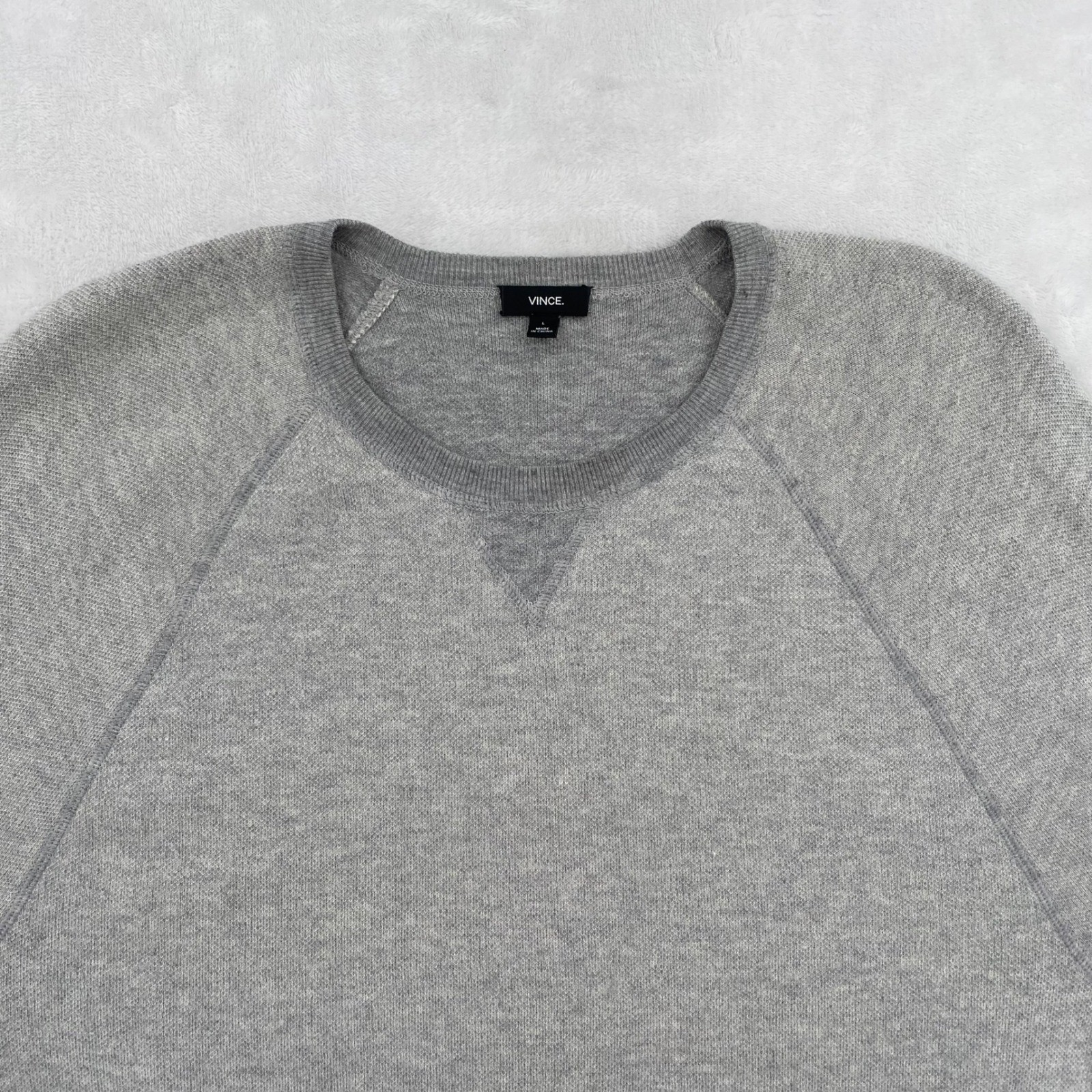 Vince Crew Neck Sweater Mens Large Grey Wool Blend Raglan Pullover Classic Knit