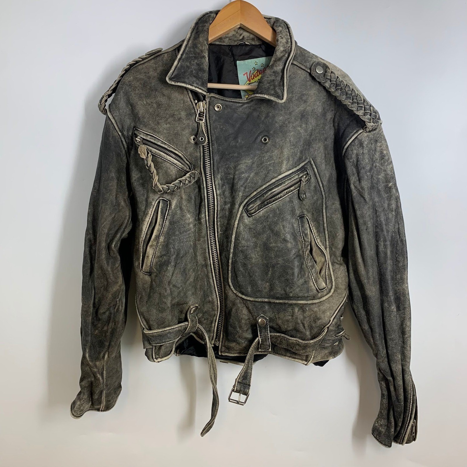 Vintage M.Julian Distressed Leather Motorcycle Jacket Moto Biker Style Size L