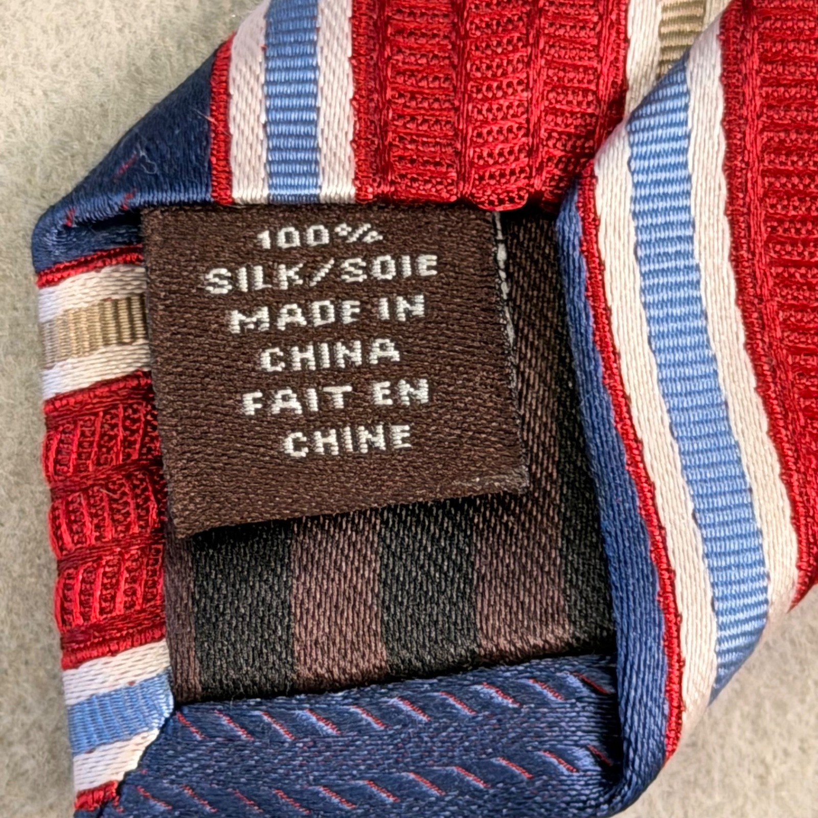 Black and Brown 1826 Regimental Red, Blue, Beige Stripes 100% Silk 61 x 3 3/4”