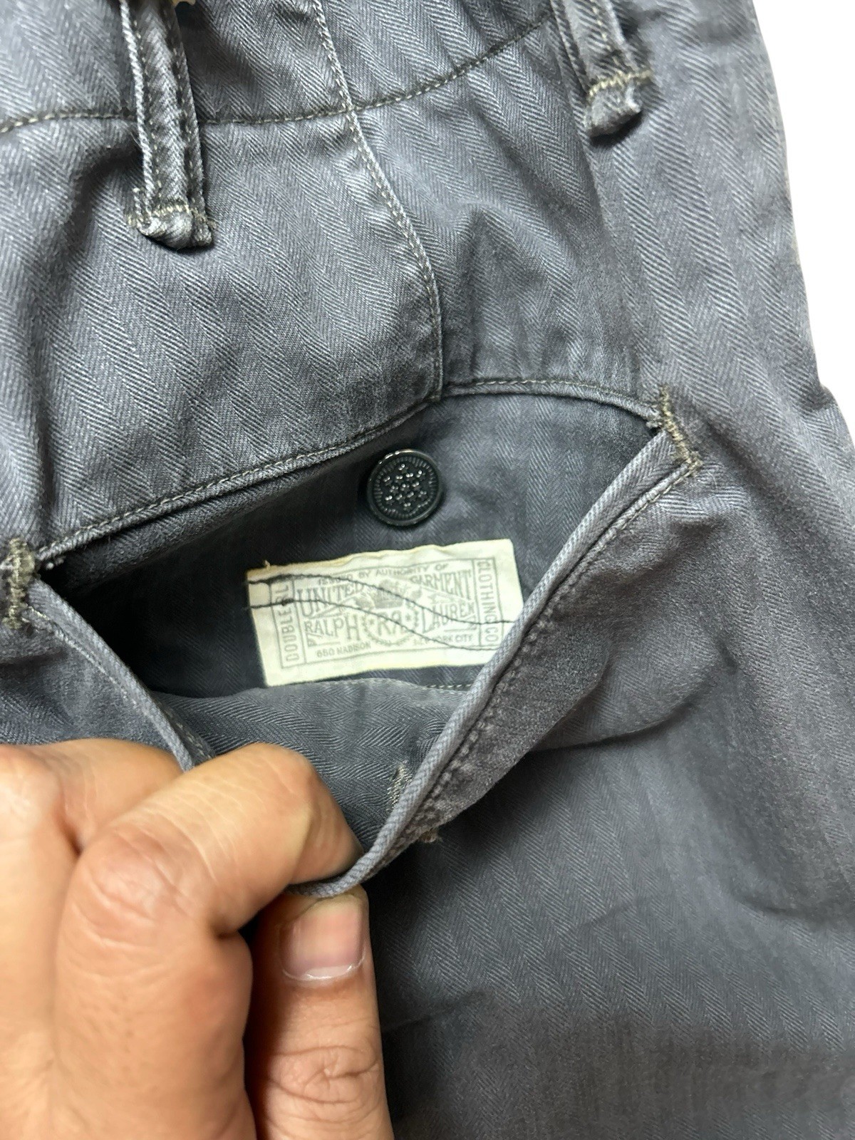 RRL Double RL Washed Black Herringbone Twill Field Trouser Size 34×34 Fit W37