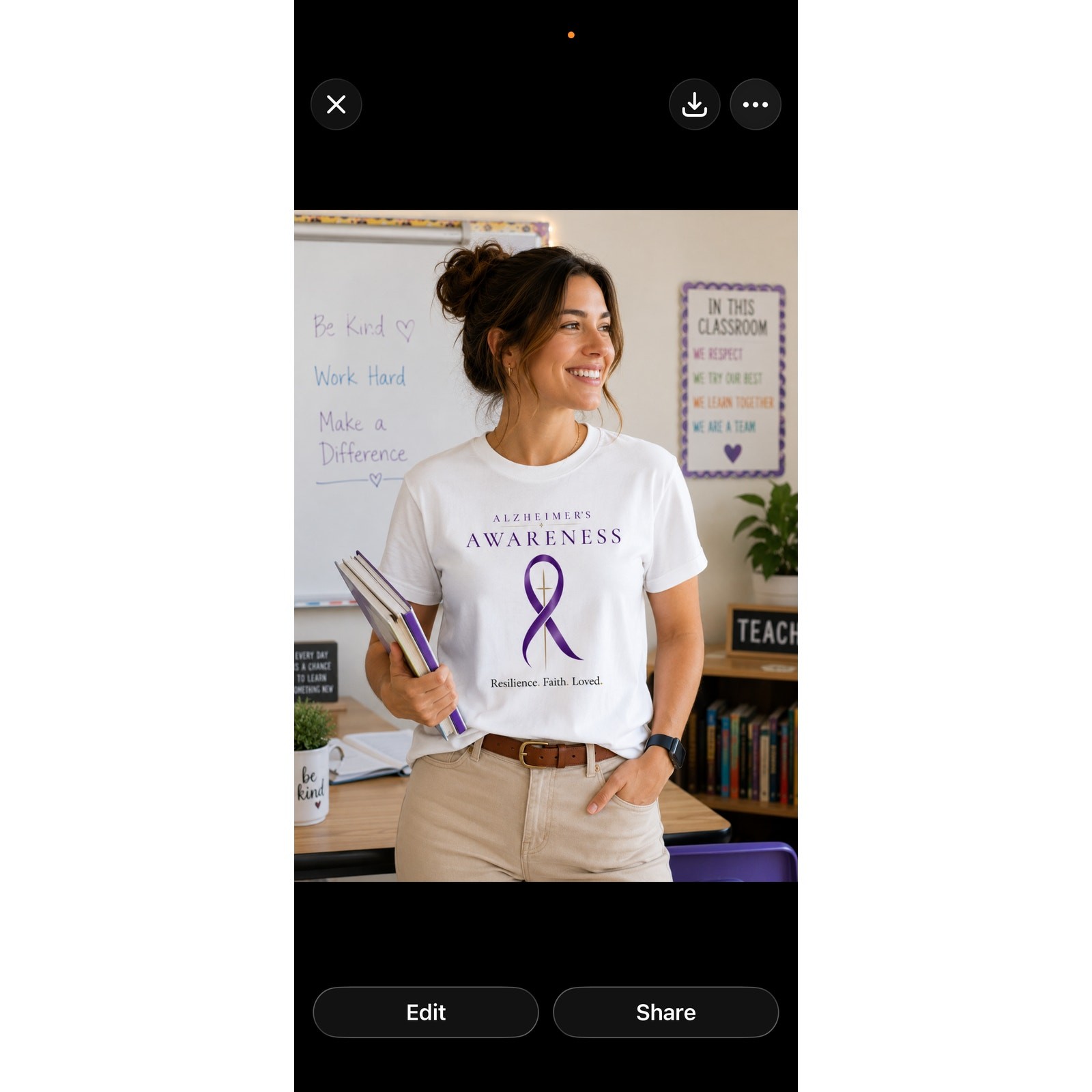 Alzheimer’s Awareness T-Shirt Resilience Faith Loved Purple Ribbon Unisex