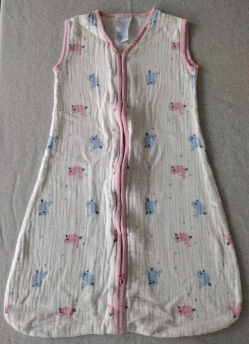 Organic Muslin Wearable Zip Blanket Little Journey Pink Birds 6-12 Mon 16-24lbs