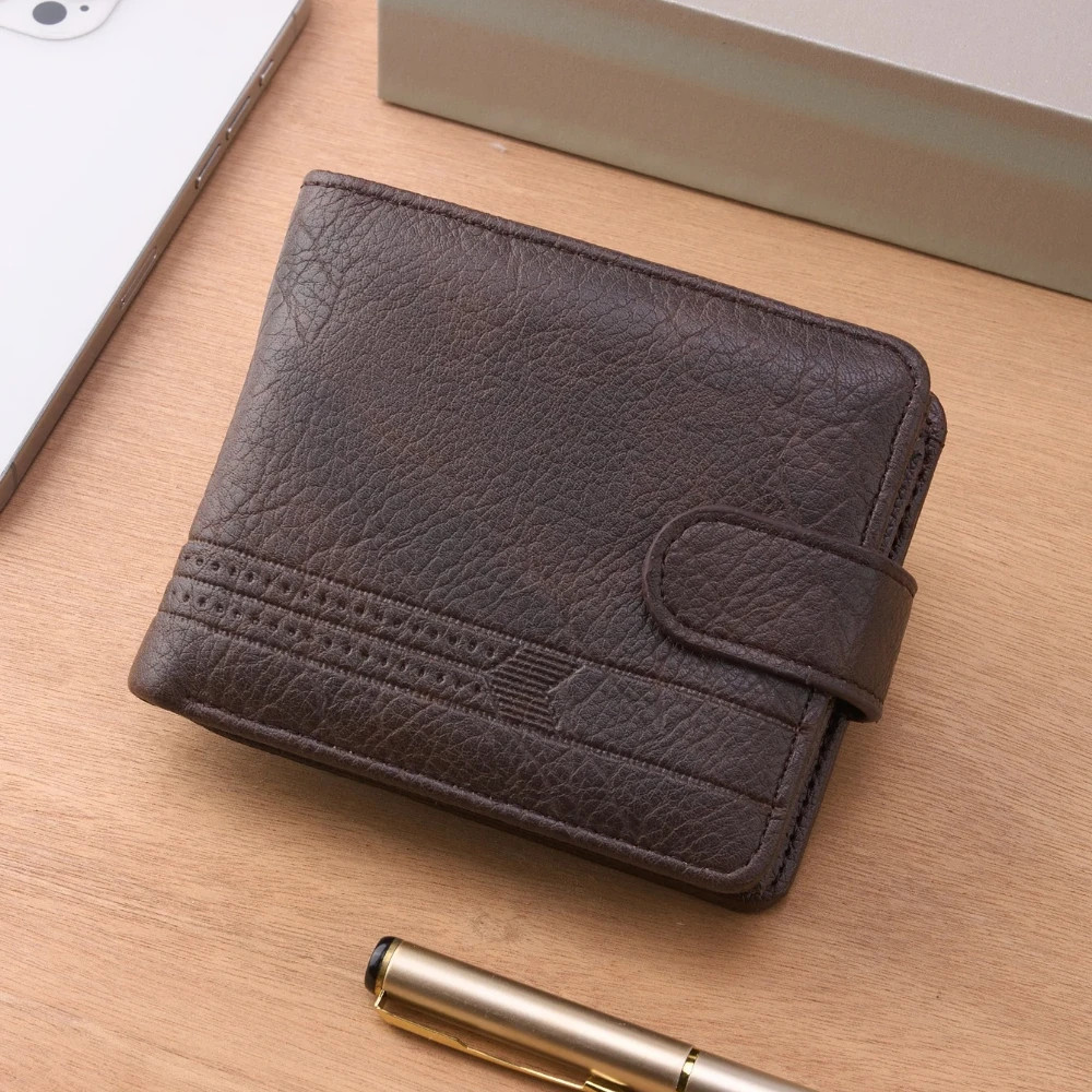 Men’s Slim Leather Wallet, Quality Zipper Purse with Coin Pocket, Male Business