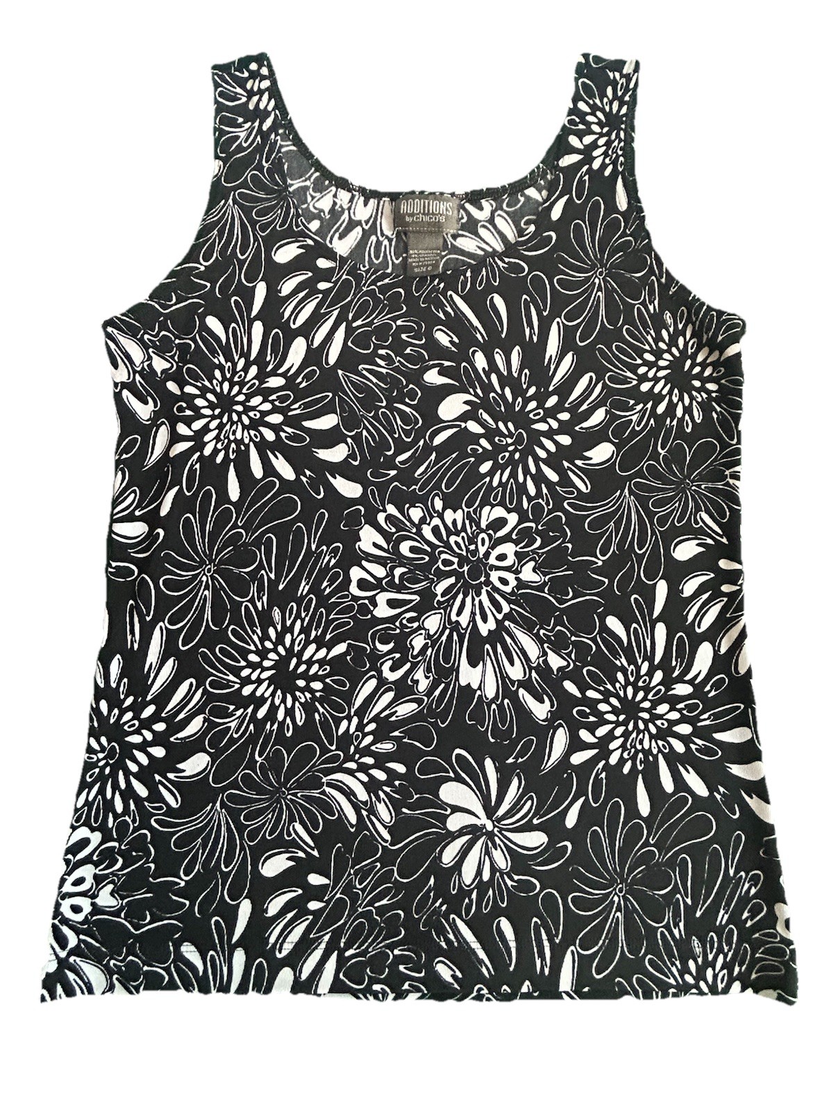 Additions by Chico’s Black White Floral Sleeveless Scoop Neck Tank Top 0