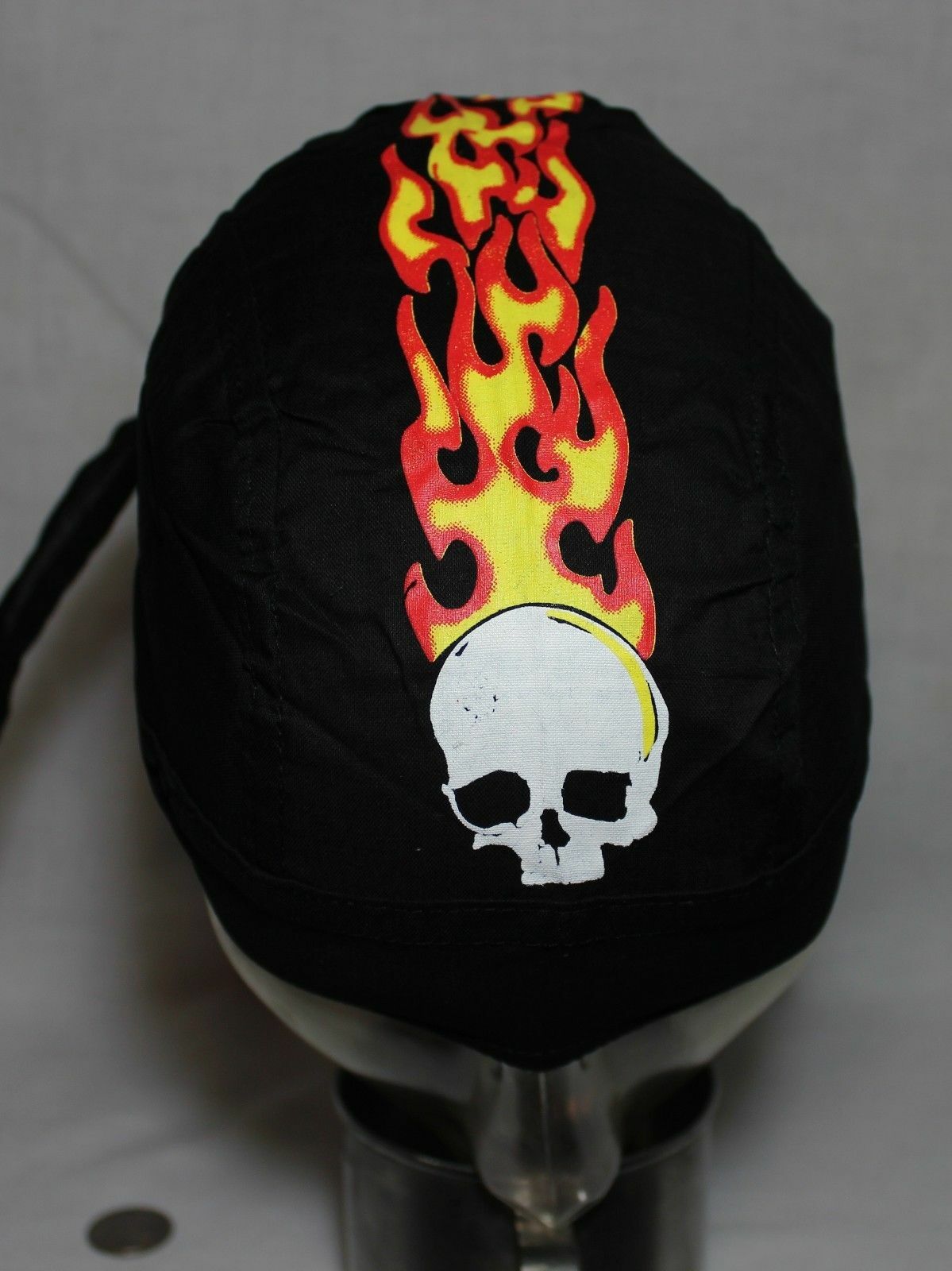 Skull Flaming Flames Cotton FITTED Tied Biker Bandana CAP DO DOO DU RAG DU RAG