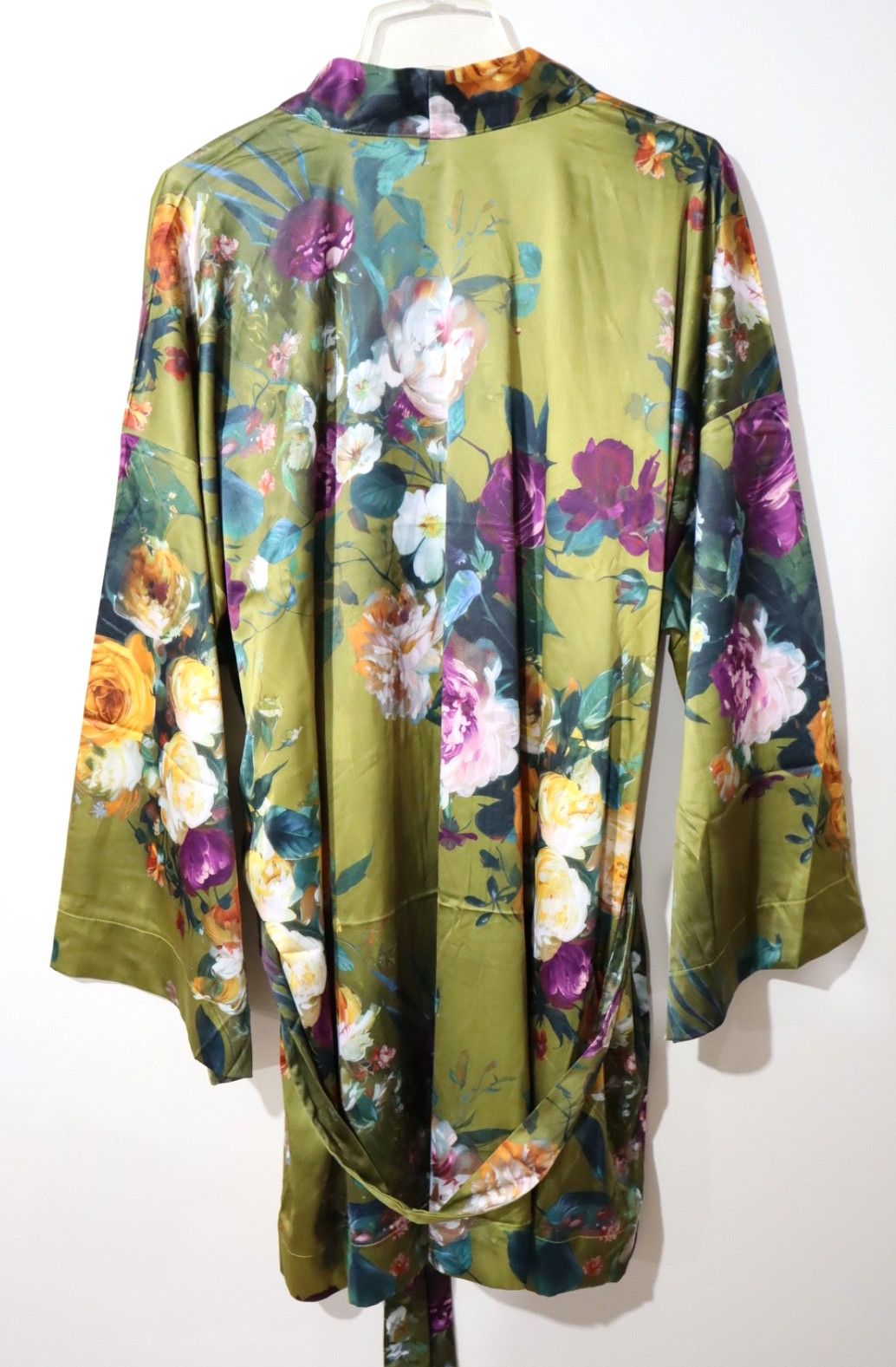 Cacique Lane Bryant Stretch Satin Robe in Rennaissance Roses Green Moss sz 18/20