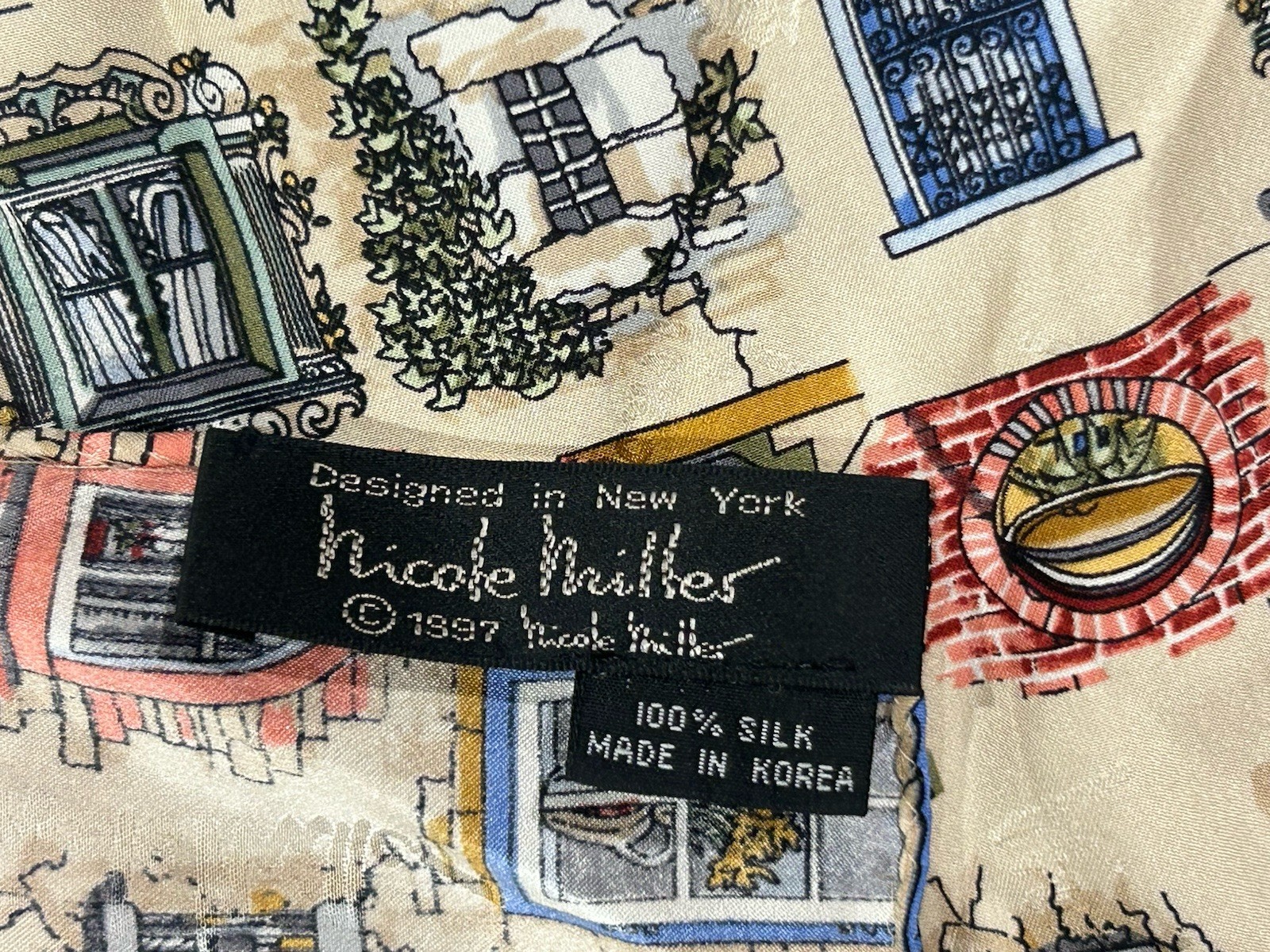 Nicole Miller 100% Silk Windows 42” X 42” Scarf 1997 Designed In New York