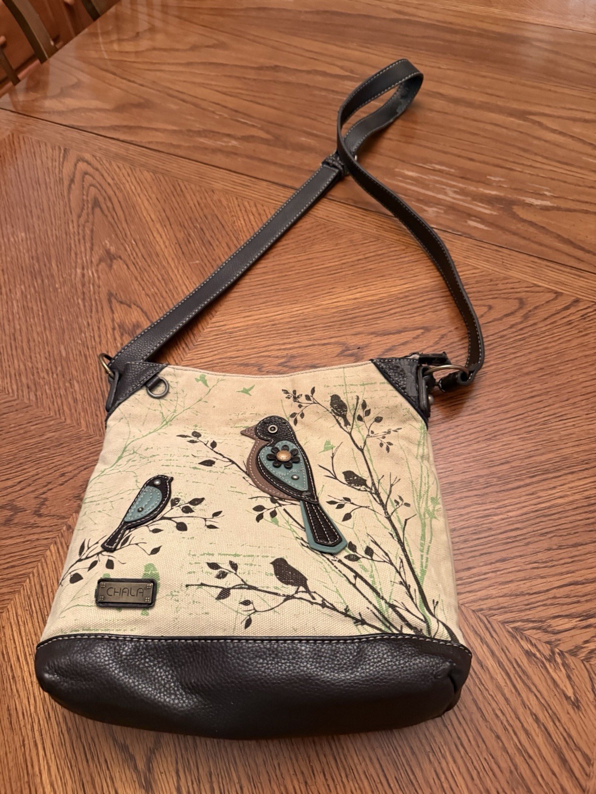 CHALA Bird Crossbody Bag Canvas & Faux Leather Bird Print Purse Adjustable Strap