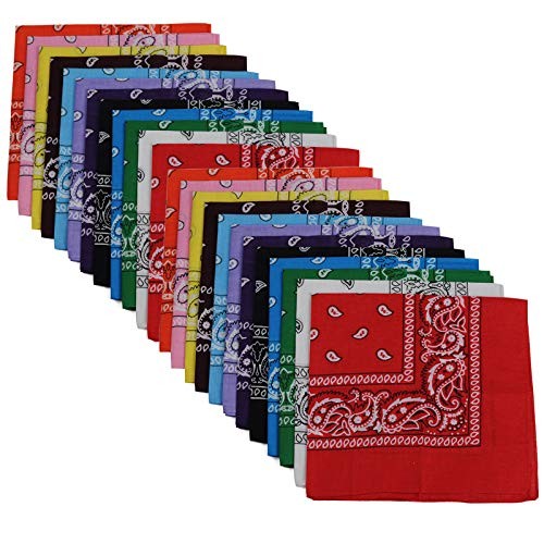 Bandanas 24pcs 22 X 22 Inch 100% Cotton Bandana Novelty Double Sided Print