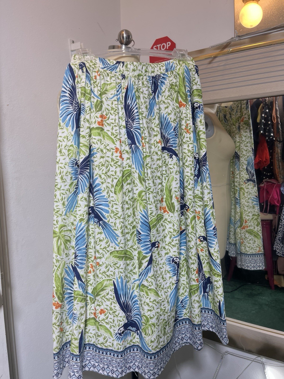 Alex Marie Tropical Parrot Floral Midi Skirt Size small vacation resort inspire