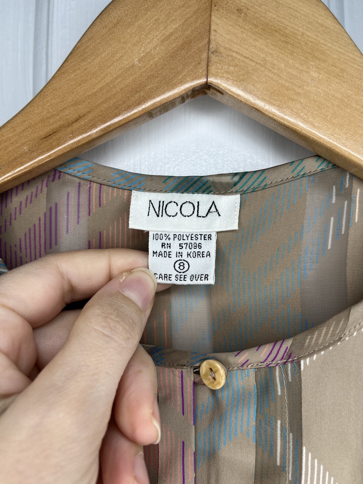 Vintage 90s 80s Nicola Blouse Women’s Size 8 Mauve Stripe Silky Sheer Glam