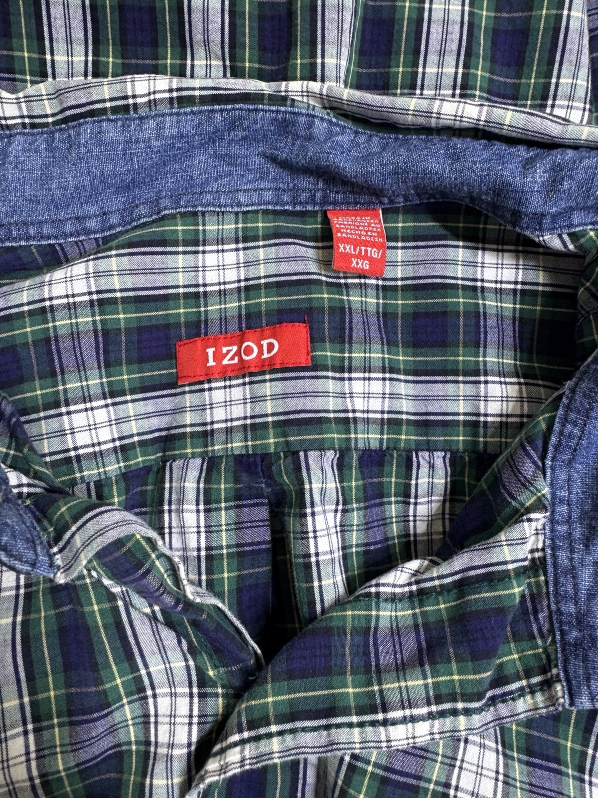 IZOD Men’s Plaid All-Over Button-Down Long Sleeve Shirt Blue Green White Sz XXL