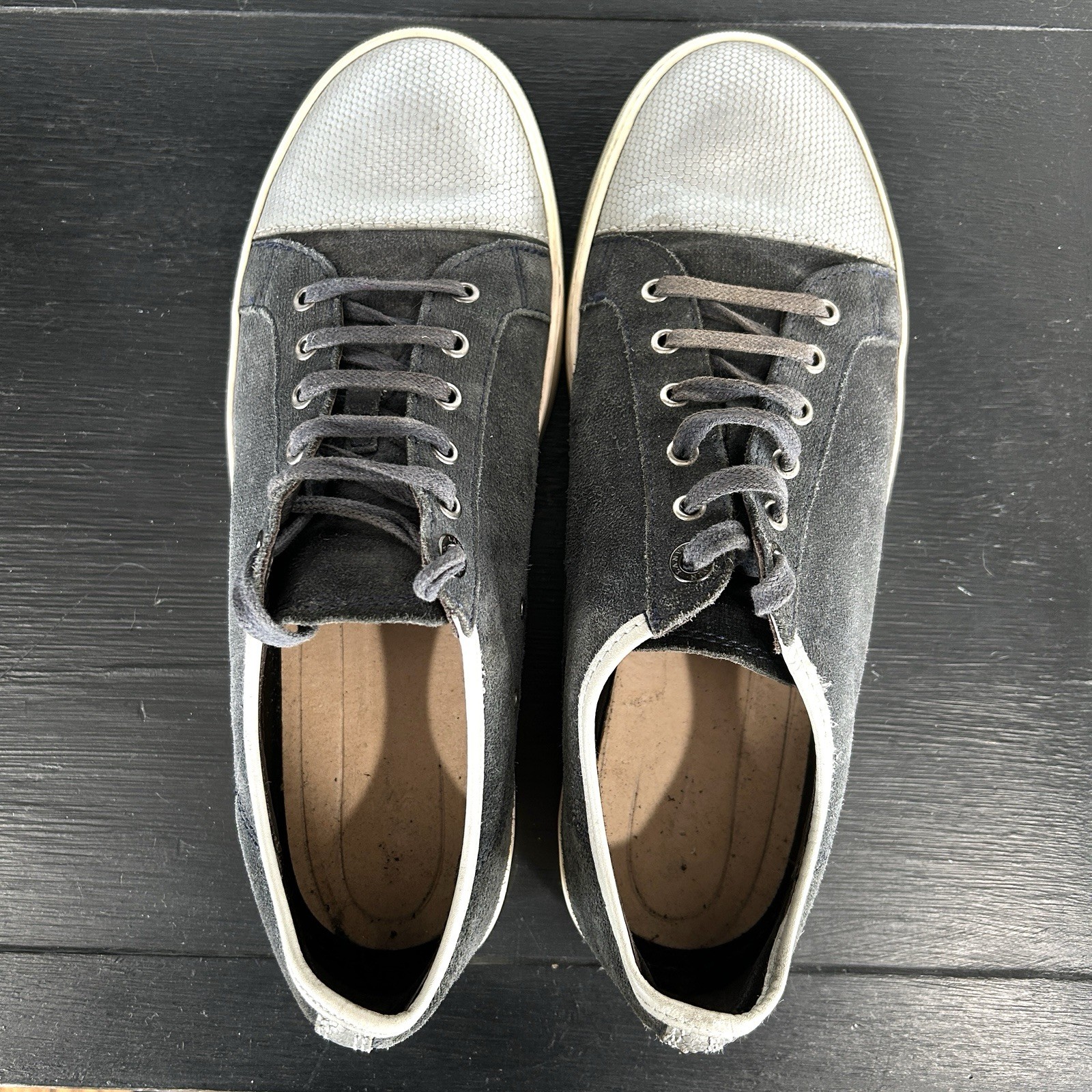 U20162 Lanvin Suede Sneakers Mens 9 Gray Lace Up Low Top DBB2VL1 Designe G2U