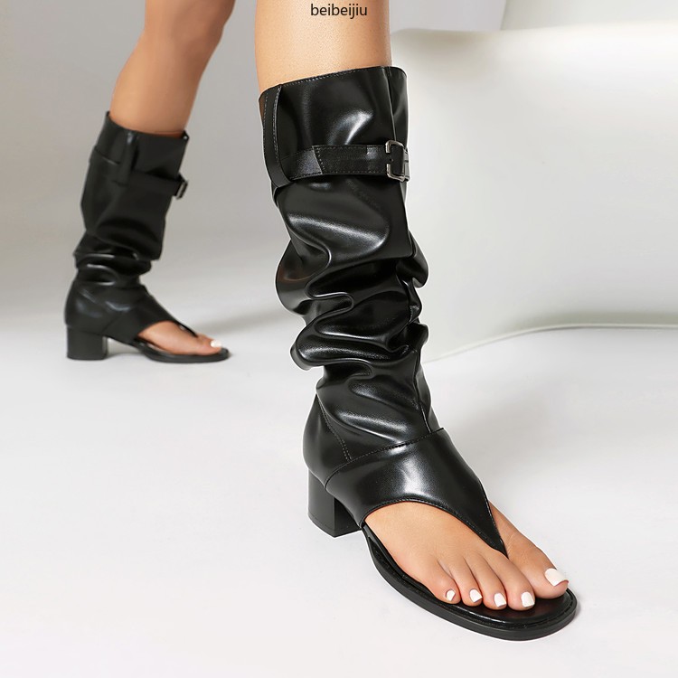 Women‘s Roman Gladiator Denim Boots Sandals Flip Flop Shoes Thongs Belt Casual