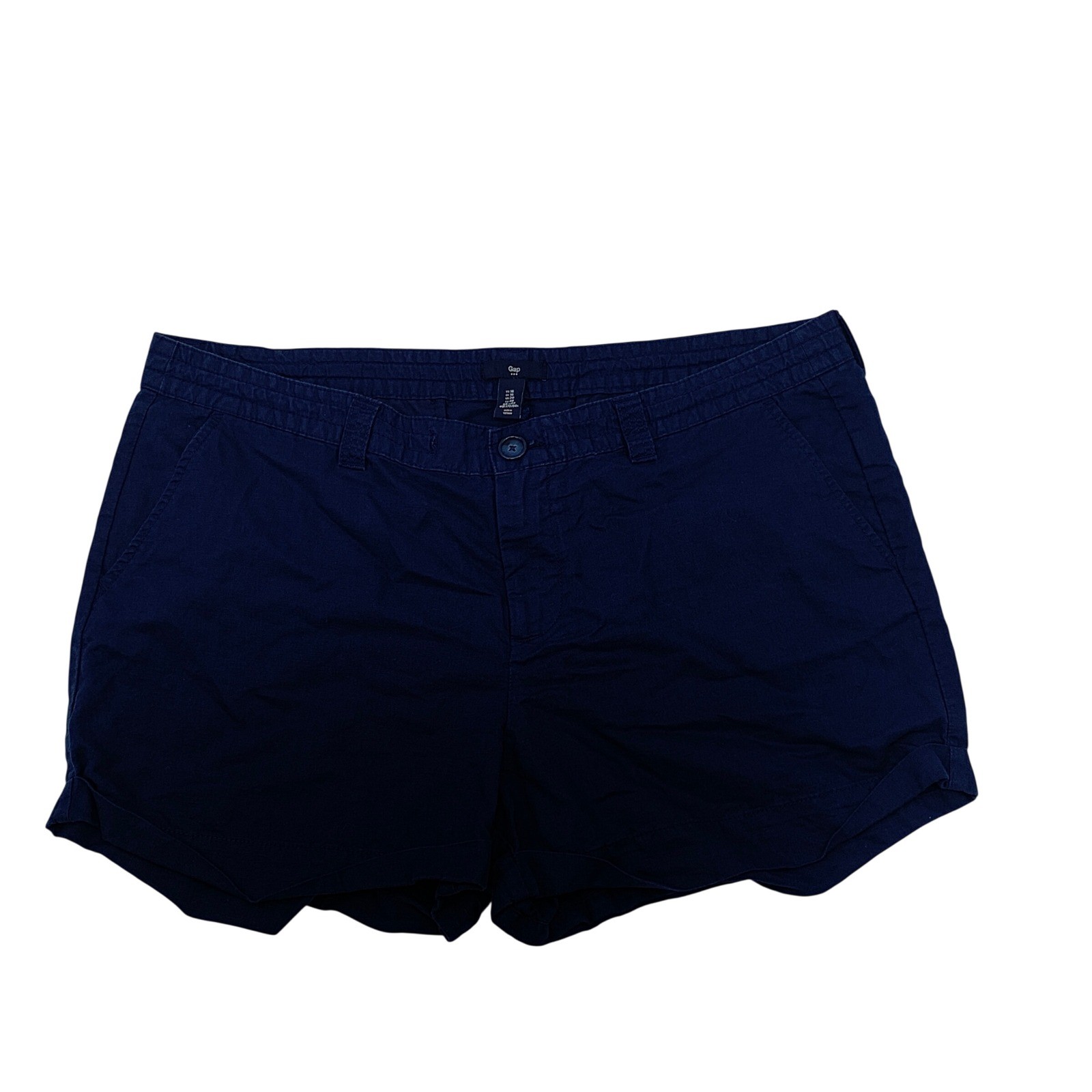 Gap Womens Navy Blue Linen Blend Elastic Back Cuffed Hem Shorts Size 16