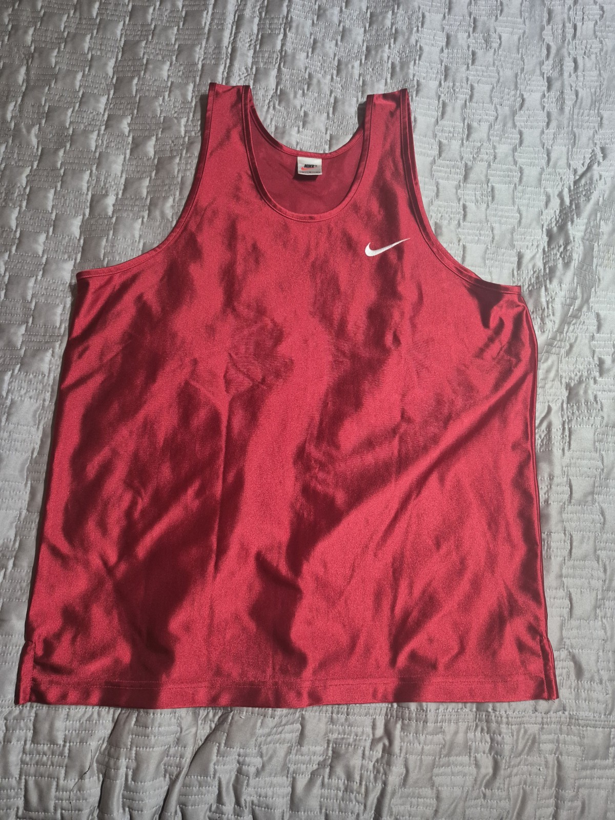 Vintage 90s Nike Basketball Jersey Tank Top Large Satin Red Silky Shiny