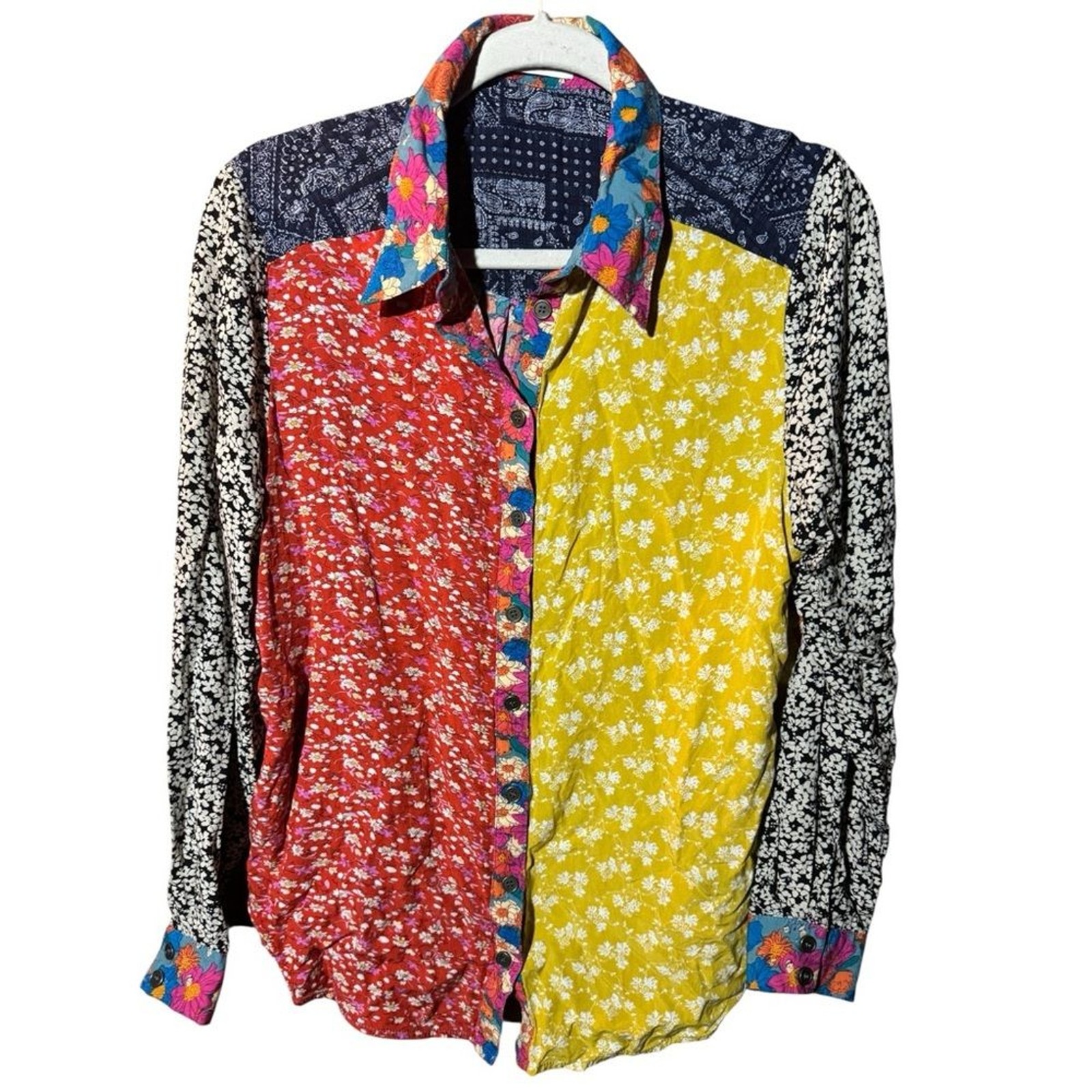 Natural Life Women’s Esme Patchwork Long Sleeve Button Down Blouse