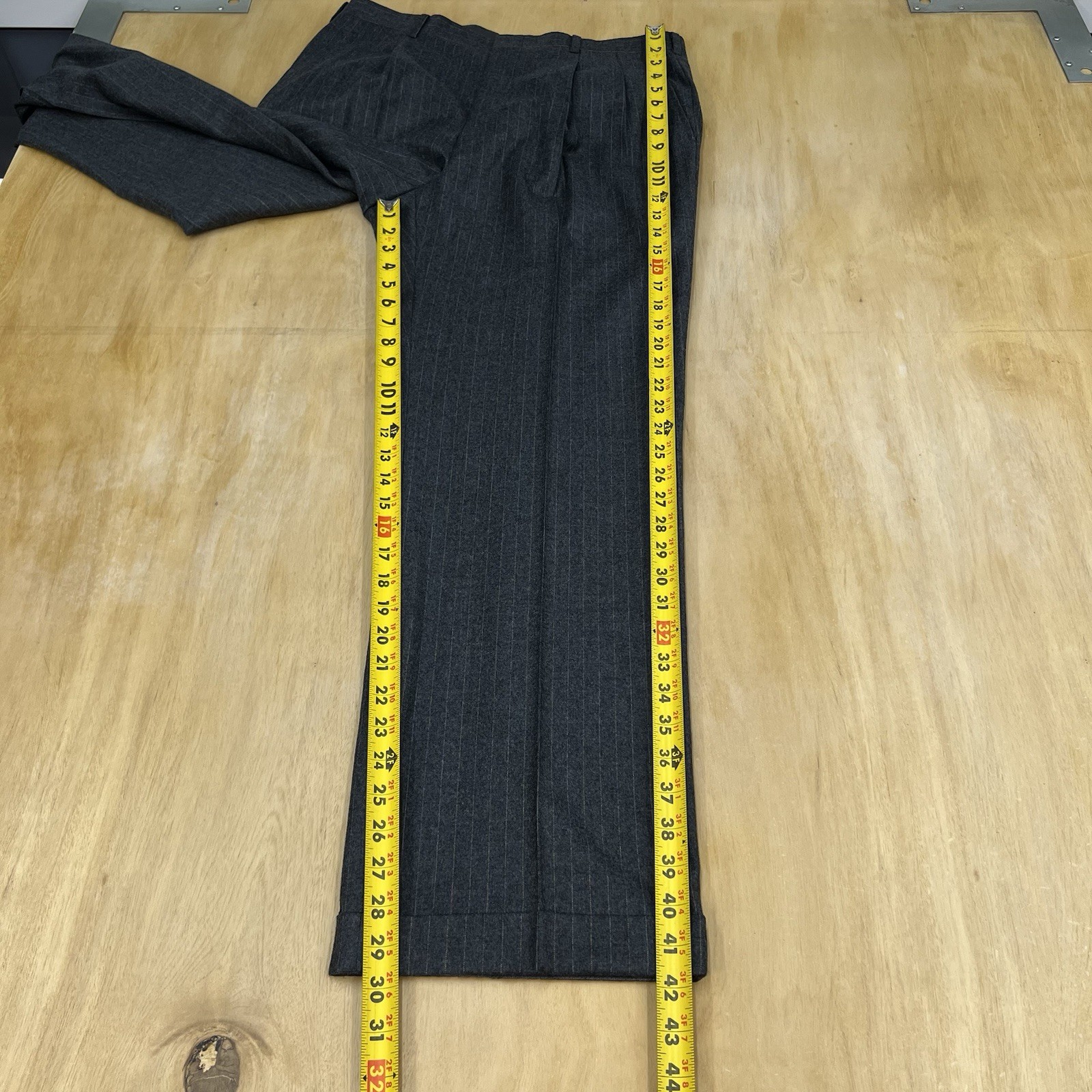 Custom Ermenegildo Zegna Suit 40S Short Cuffed Pleated 32×30 Gray/Orange Flannel