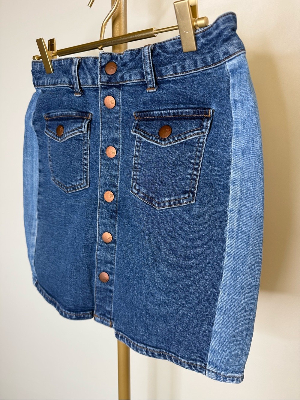 Madewell Two-Toned Blue Button-Front Denim Mini Skirt