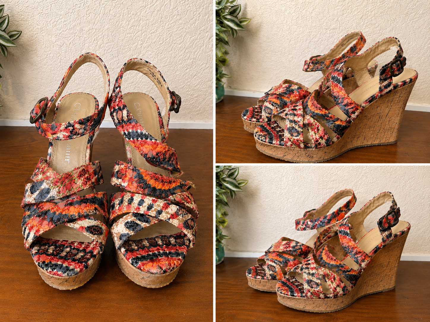 Chinese laundry orange multi color wedge size 6