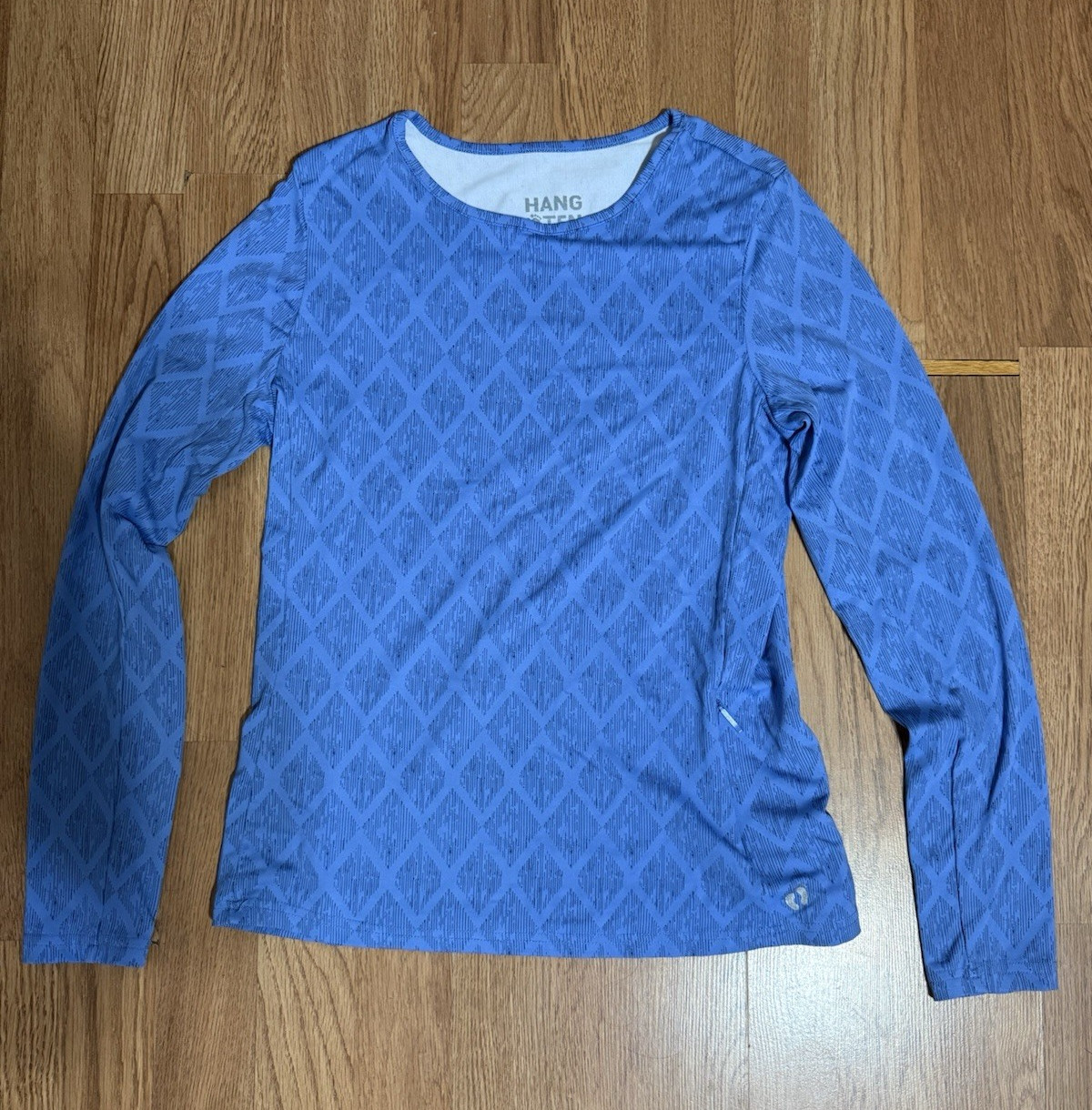 Hang Ten Women’s S Blue Geometric Knit Scoop Neck Long Sleeve Surf top