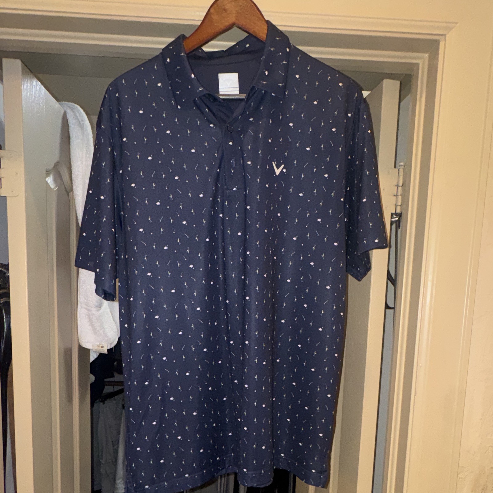 Callaway Opti-Dri Men’s Blue Print Logo Polo Shirt XL Regular Short Sleeve