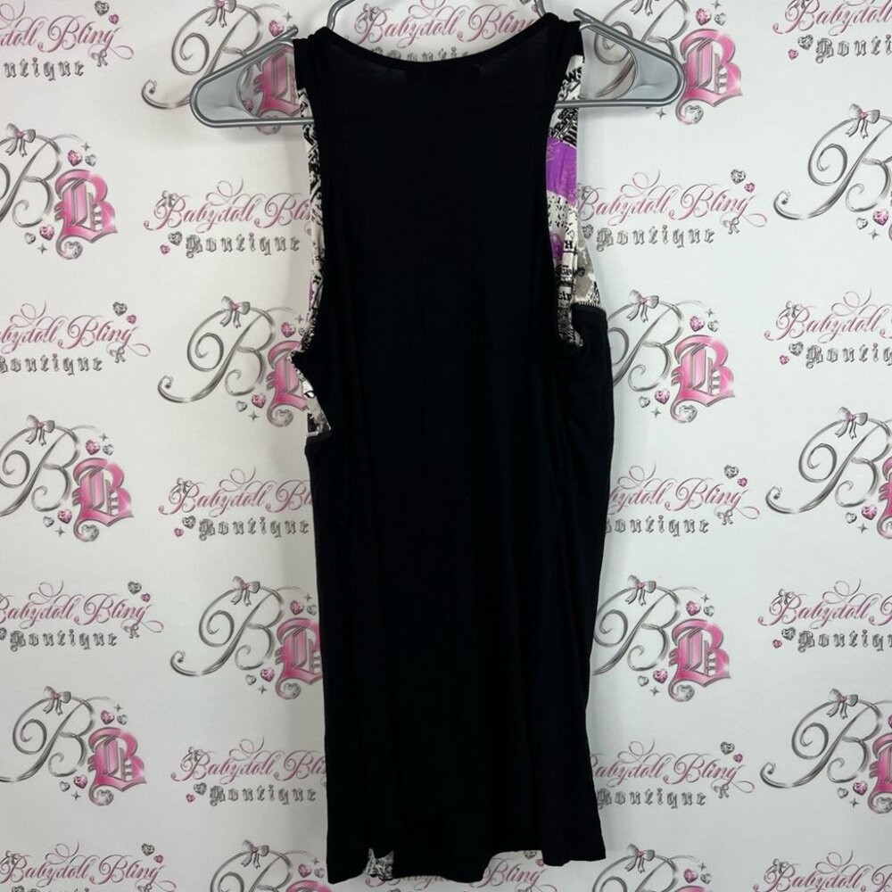 Ae city tank top newspaper print news Black and Purple Graphic Dress with Zipper
