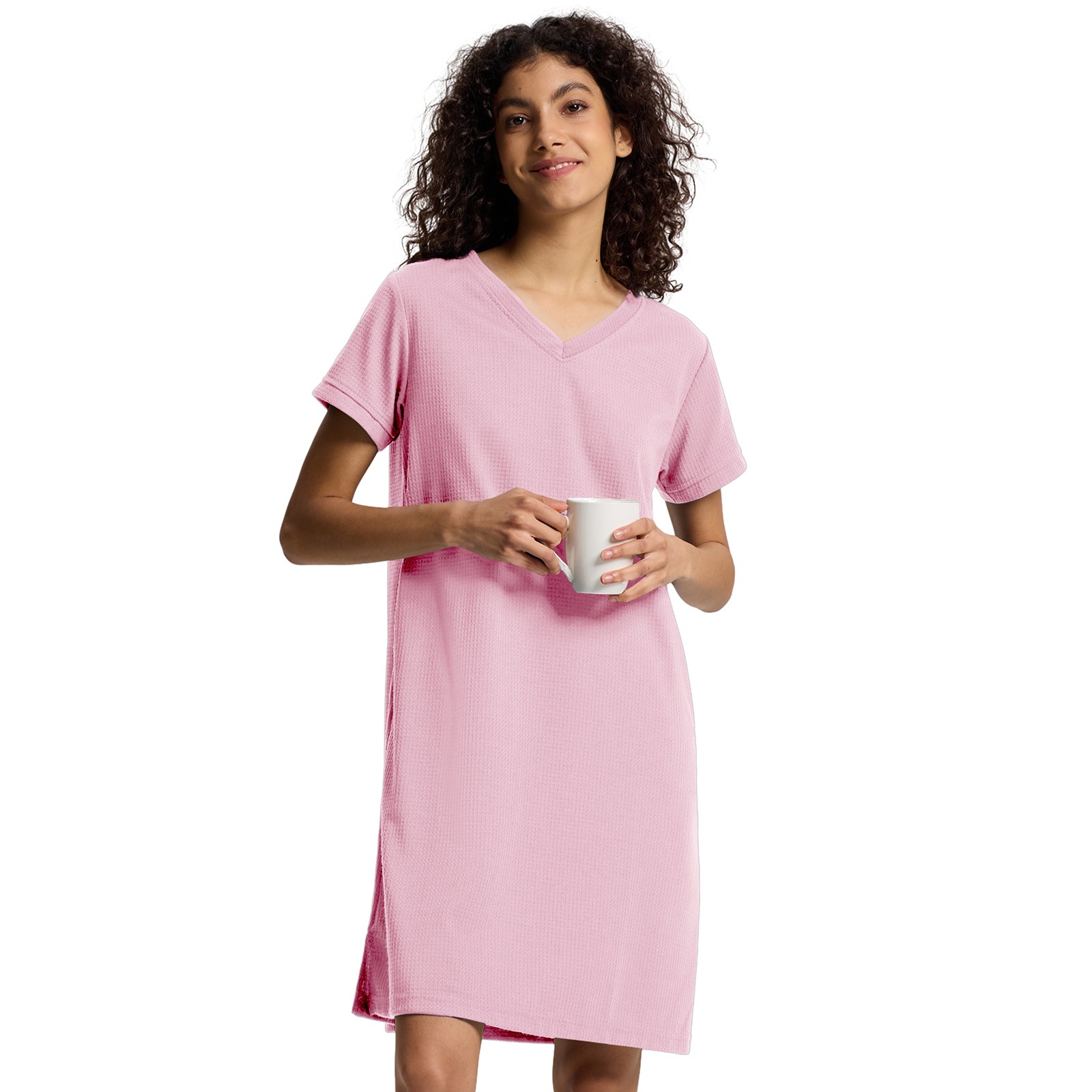 SIORO Women Short Sleeve Nightgowns Comfy Sleepshirt Sleepwear Waffle Loungewear