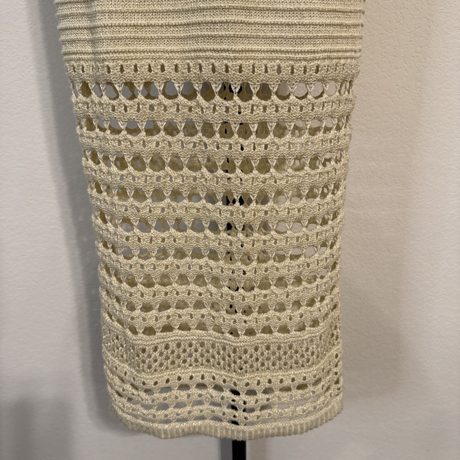 $498 Retrofete Avril Knit Metallic Cutout Crochet Spaghetti Strap Dress – MED