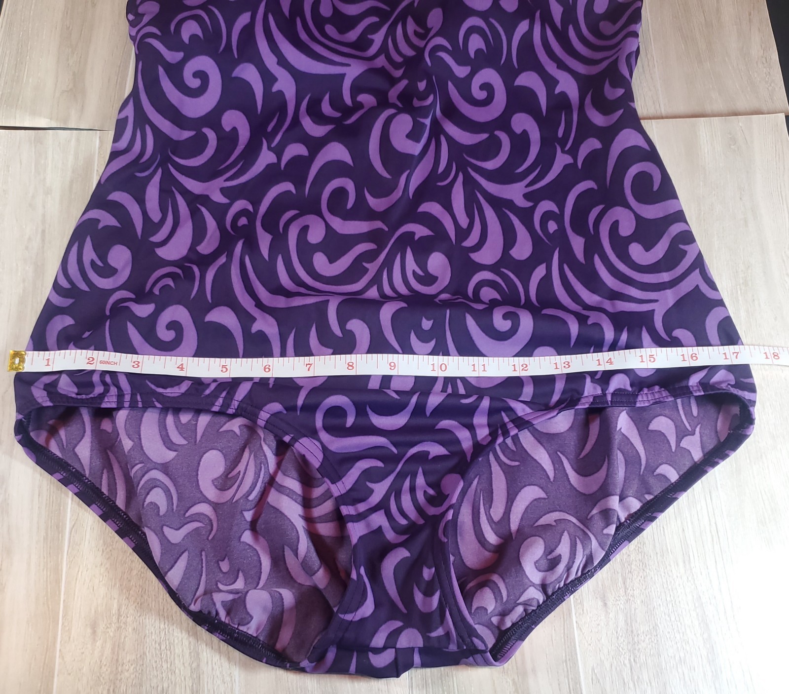 Lands’ End One Piece Swimsuit Womens Size 14 Purple Abstract Swirl Swimwear Tank