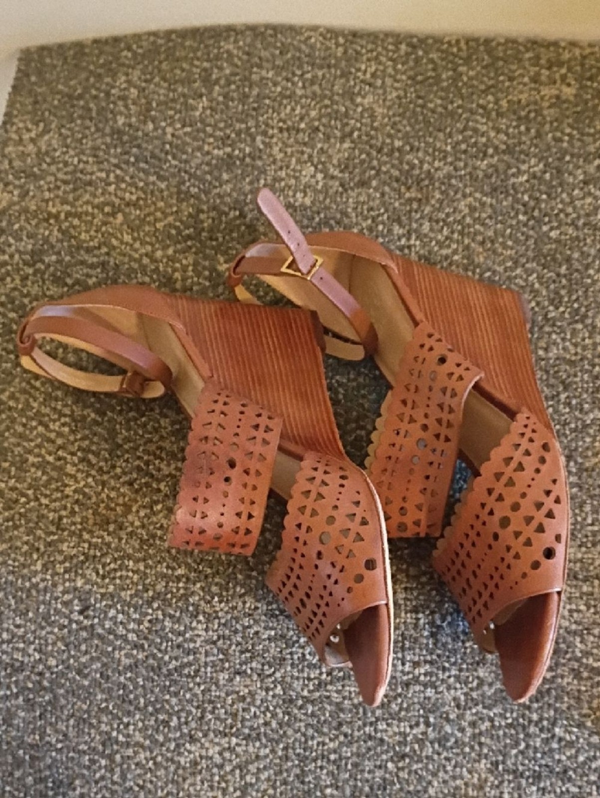 Tory Burch Brown Laser-Cut Ankle-Strap Heels