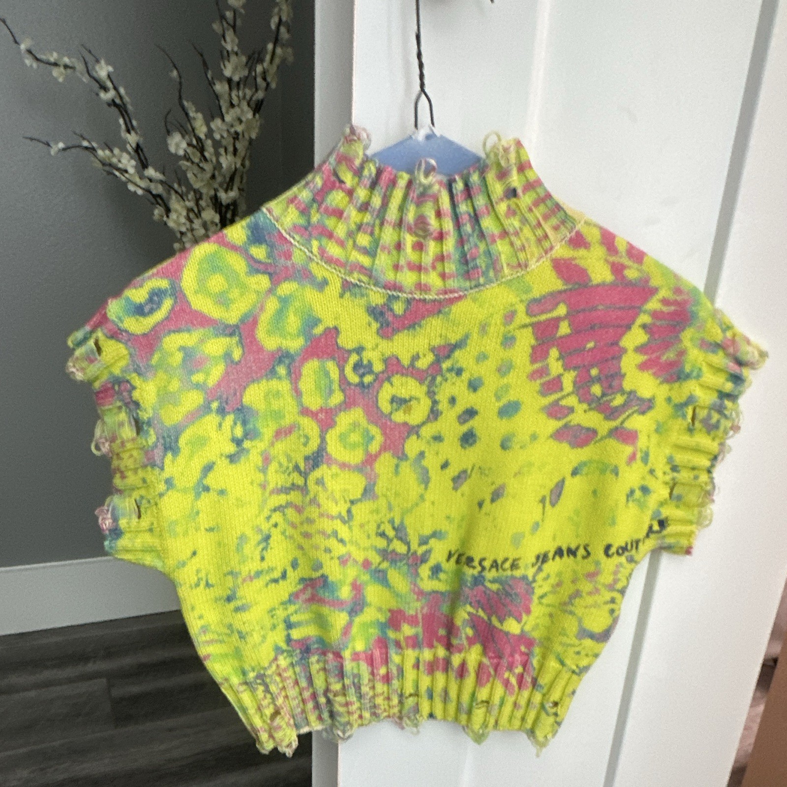 Versace Jeans Couture Women’s S Knit Pullover Sweater Mock Neck Short Sleeve