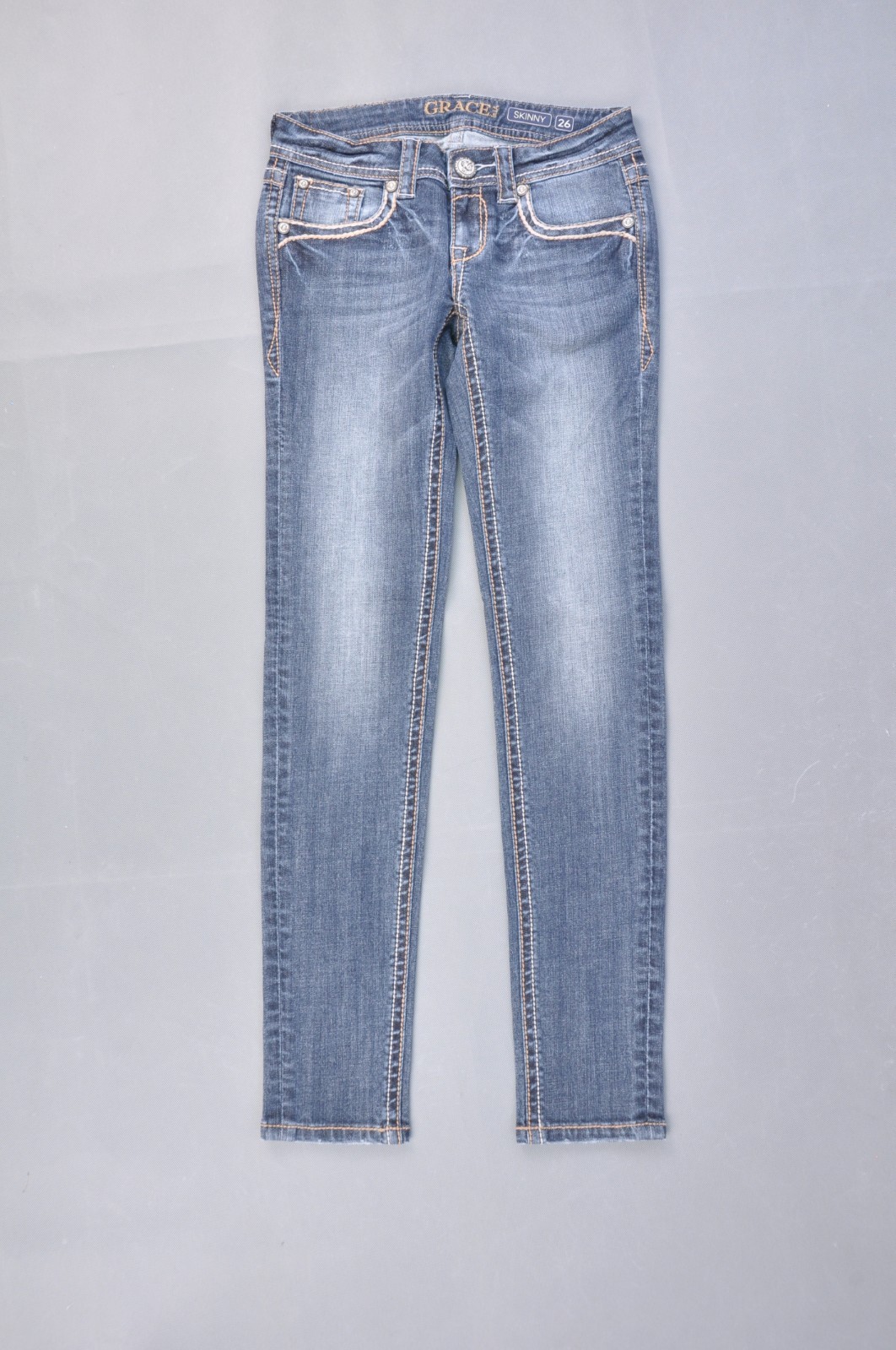 GRACE IN LA brand jeans skinny cut stretch embroidery denim wash size 26#WG-1159