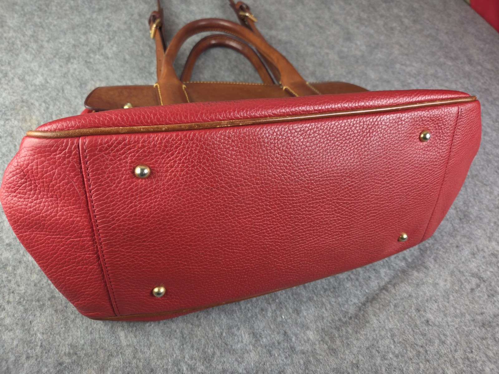 DOONEY & BOURKE Vintage All Weather Red Pebbled & Brown Leather Satchel Purse