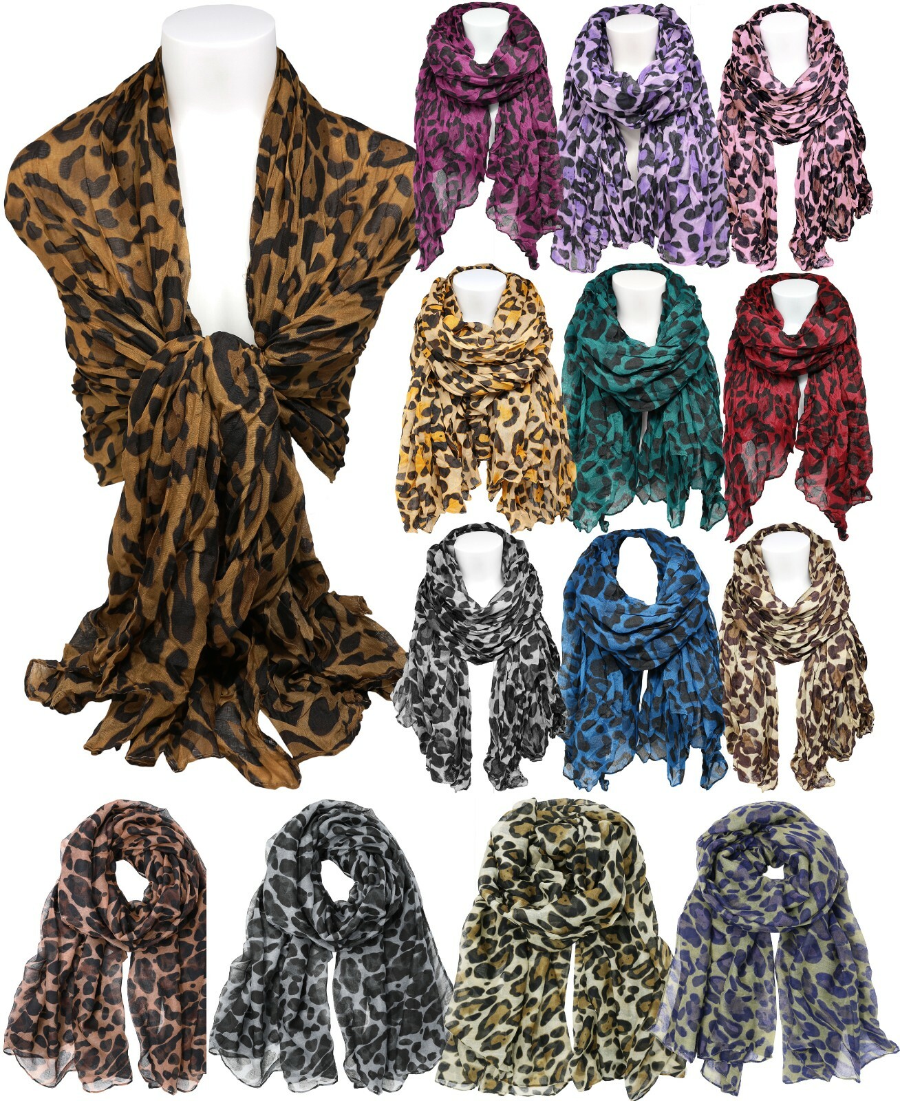 Classic Leopard Print Scarf Full Body Look Crinkle Scarf