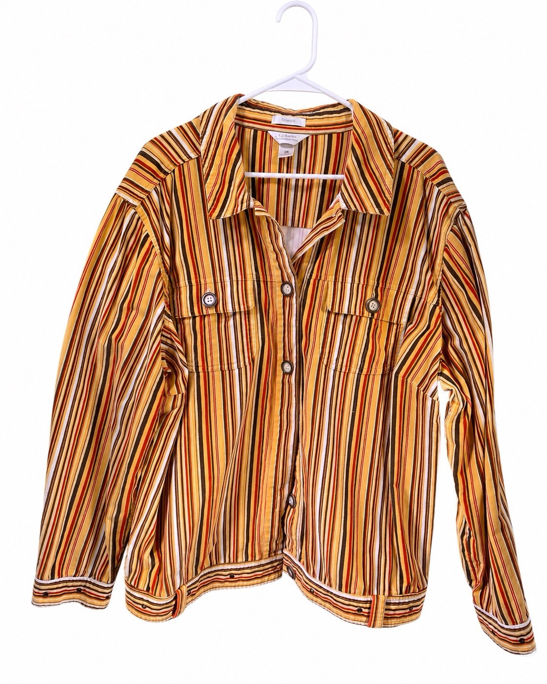 CJ Banks Womens 2X Vintage Striped Button Front Shirt Jacket Plus Size