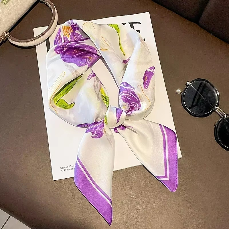 Luxury Design Print Silk Square Scarf Women Soft Satin Horse Hairband Neckerchie