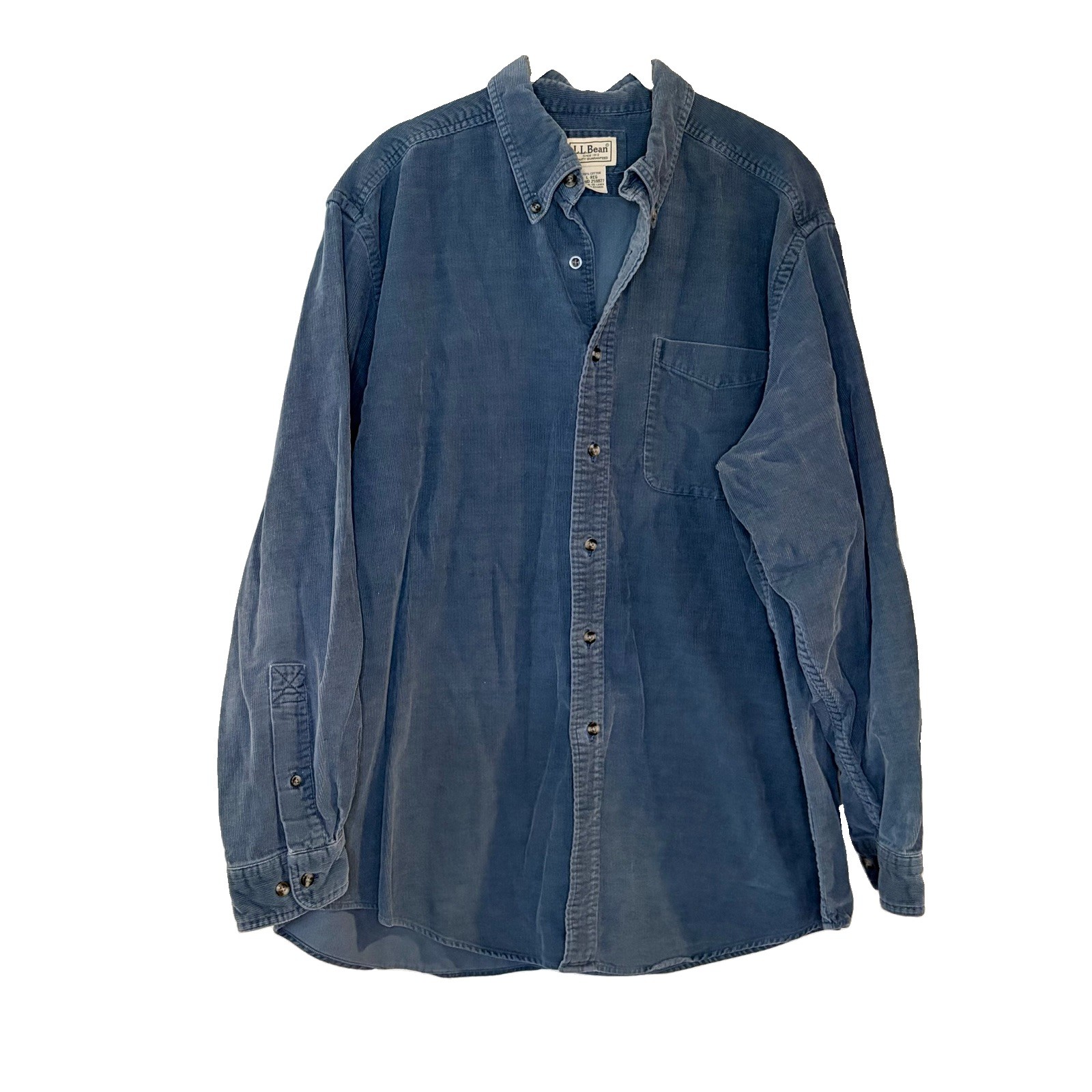 LL Bean Mens L Corduroy Button Down Shirt Blue Long Sleeve Cotton 259827
