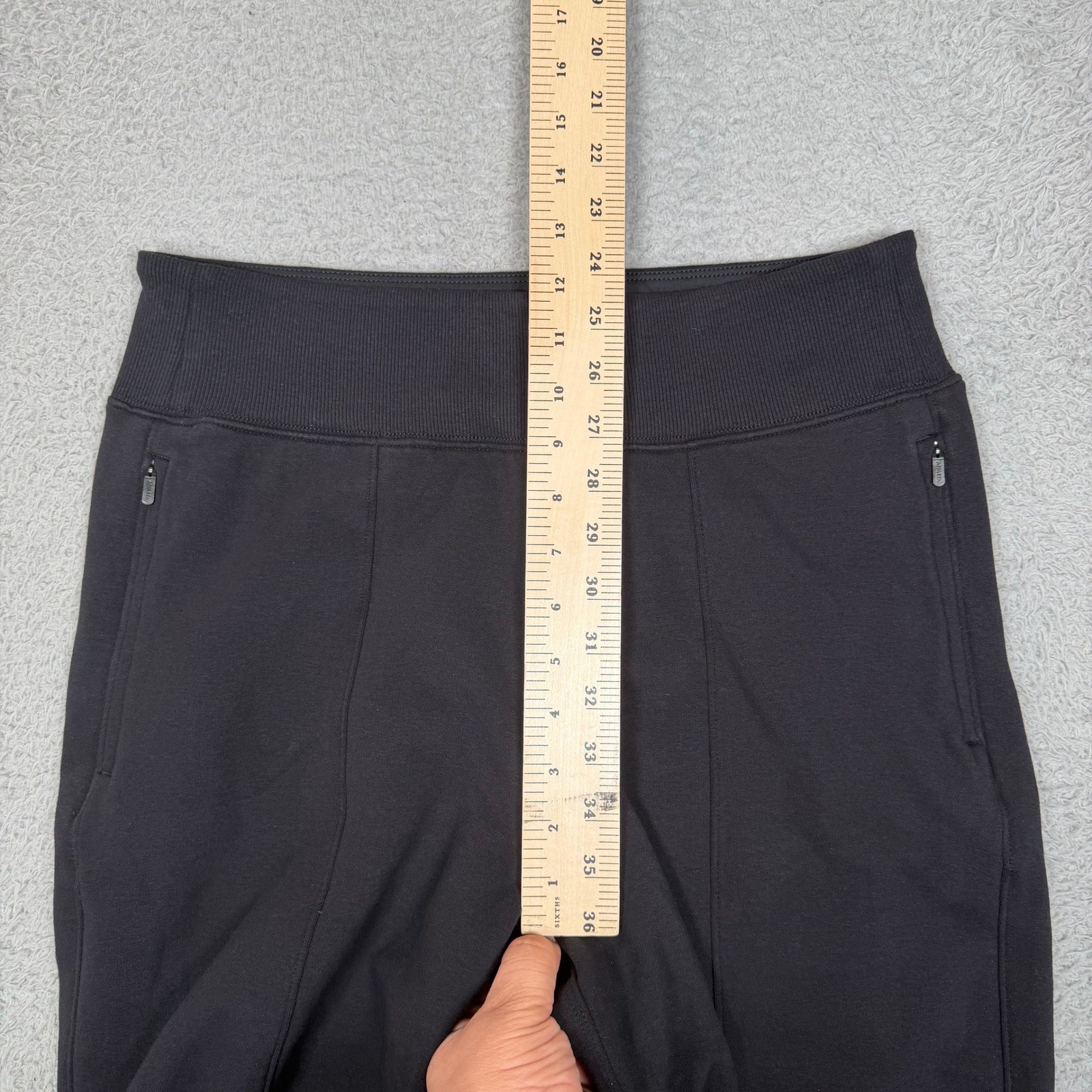 Athleta Seamed Wide Leg Fleece Pants Black High Rise Side Zip Pockets Womens M