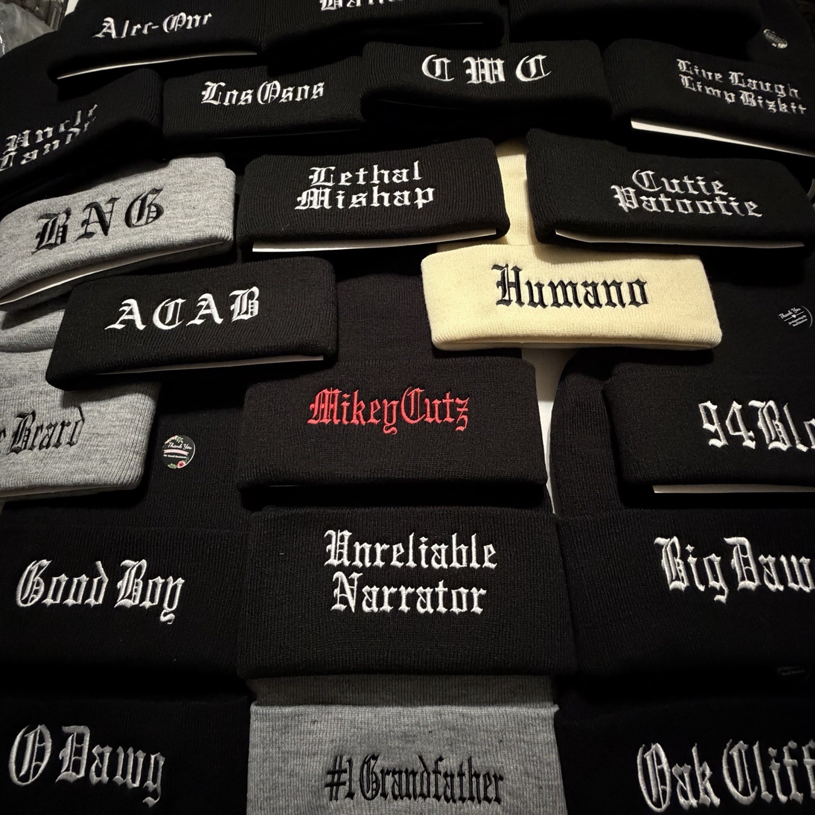 Custom Last Name Embroidered Beanie Text in old English Stitched Your Last Name