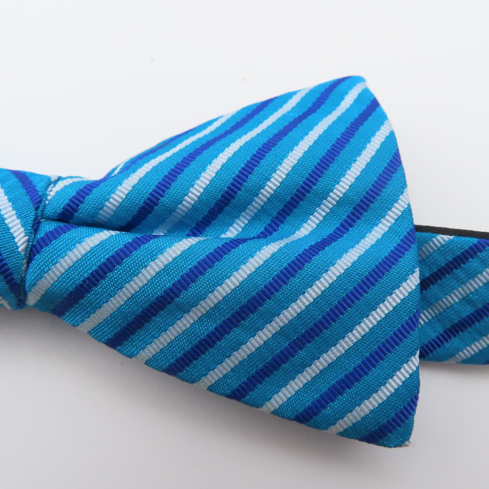 Countess Mara Bow Tie Blue White Striped 2.25″ Wide Pre Tie Polyester